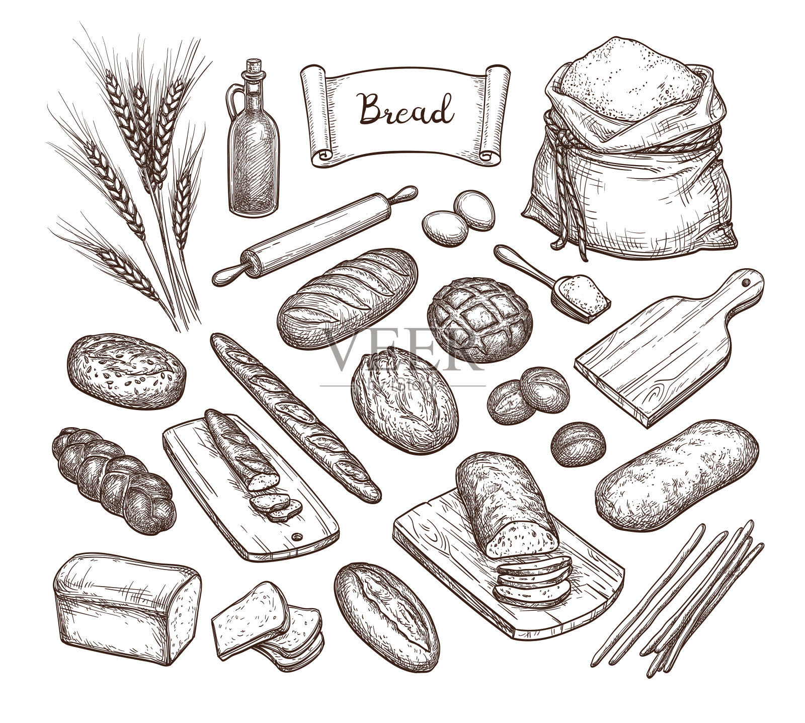 面包和成分。插画图片素材