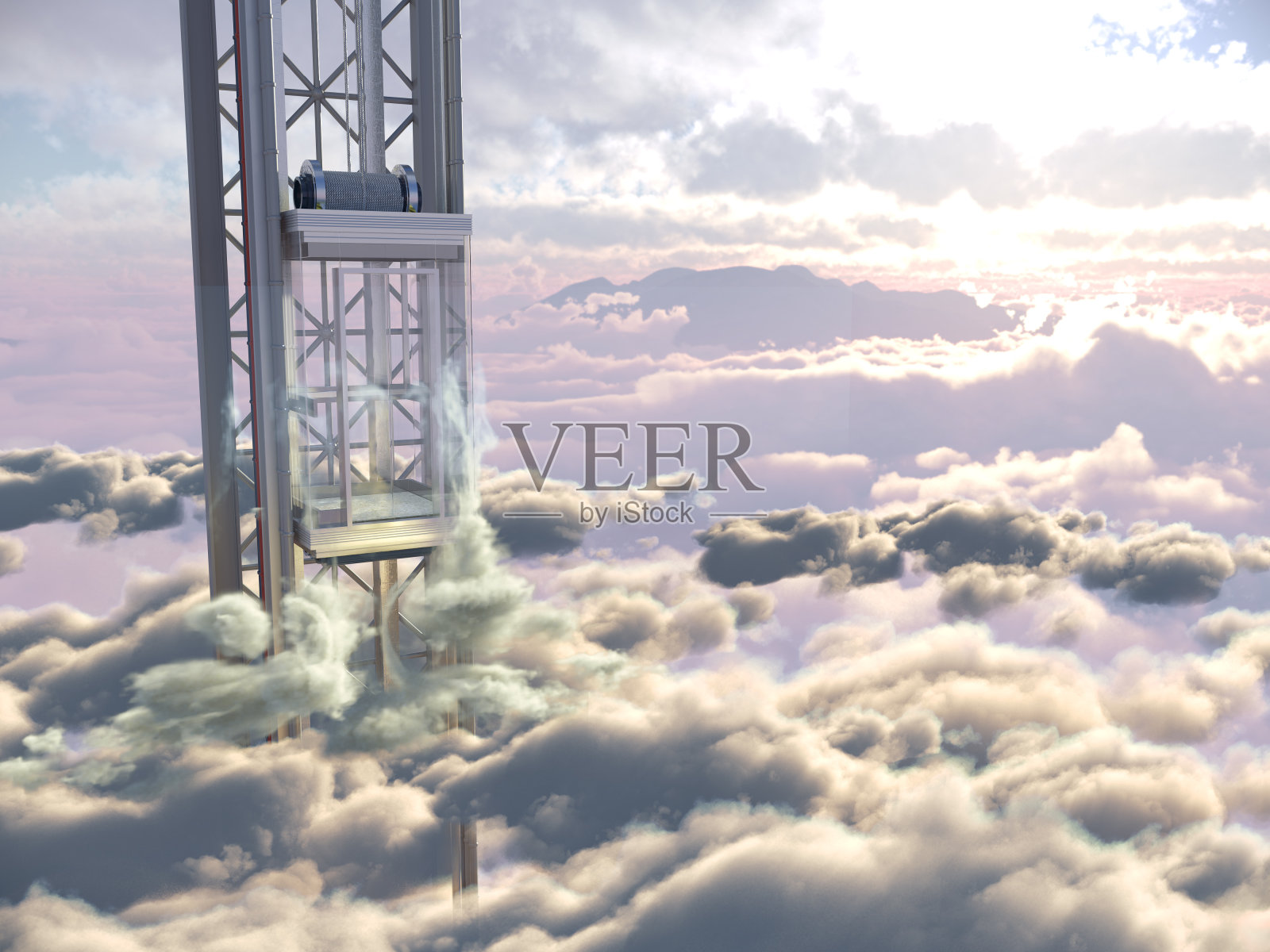 空空电梯概念以天空为背景概念构成照片摄影图片
