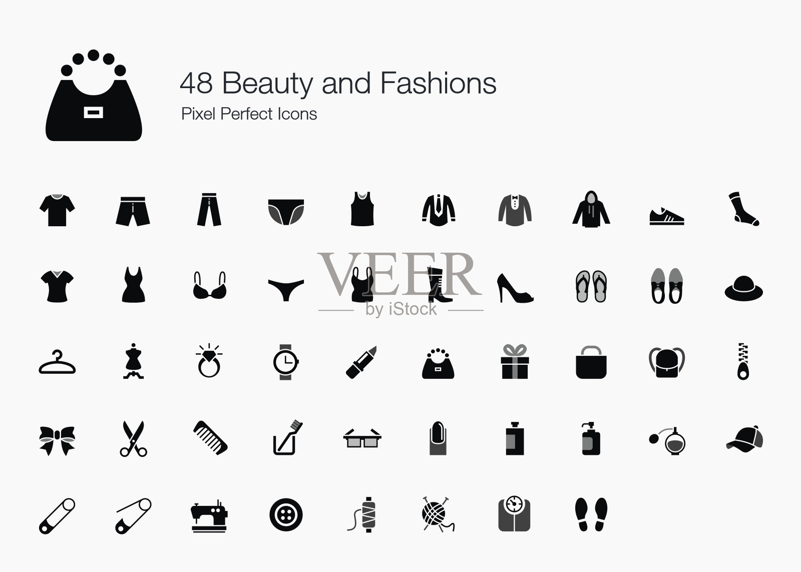 48个美丽和时尚像素完美图标设计元素图片