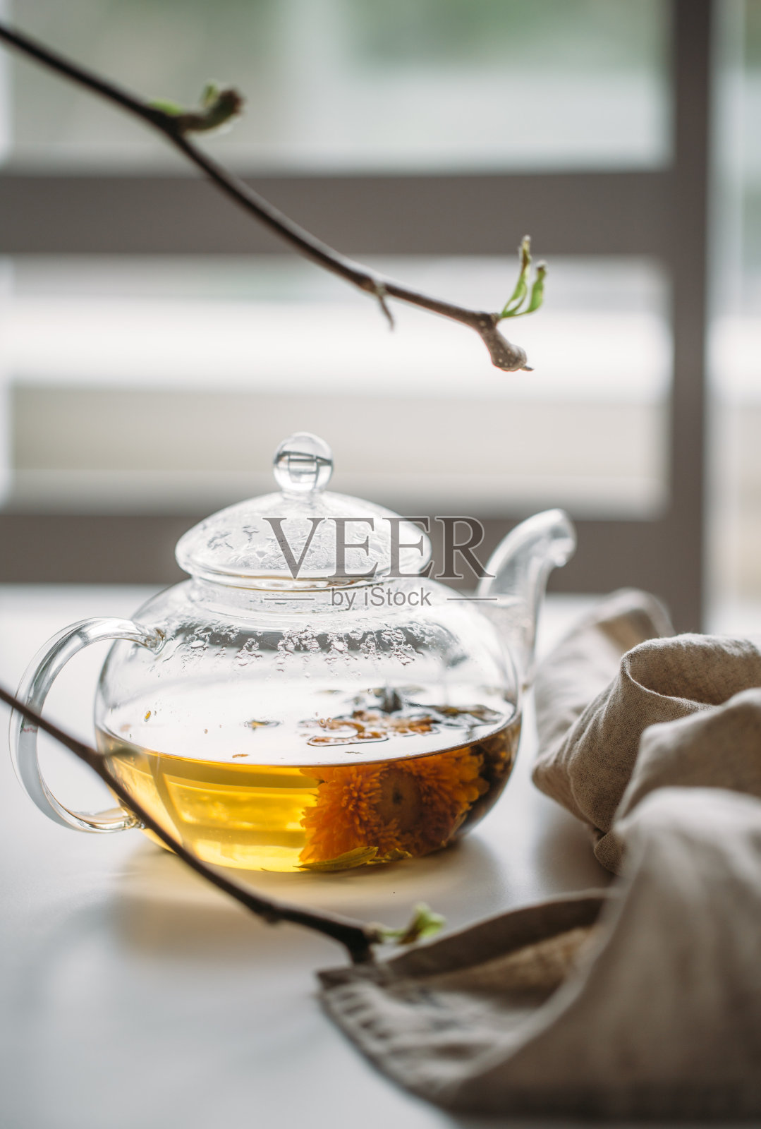 中国花茶玻璃茶壶照片摄影图片
