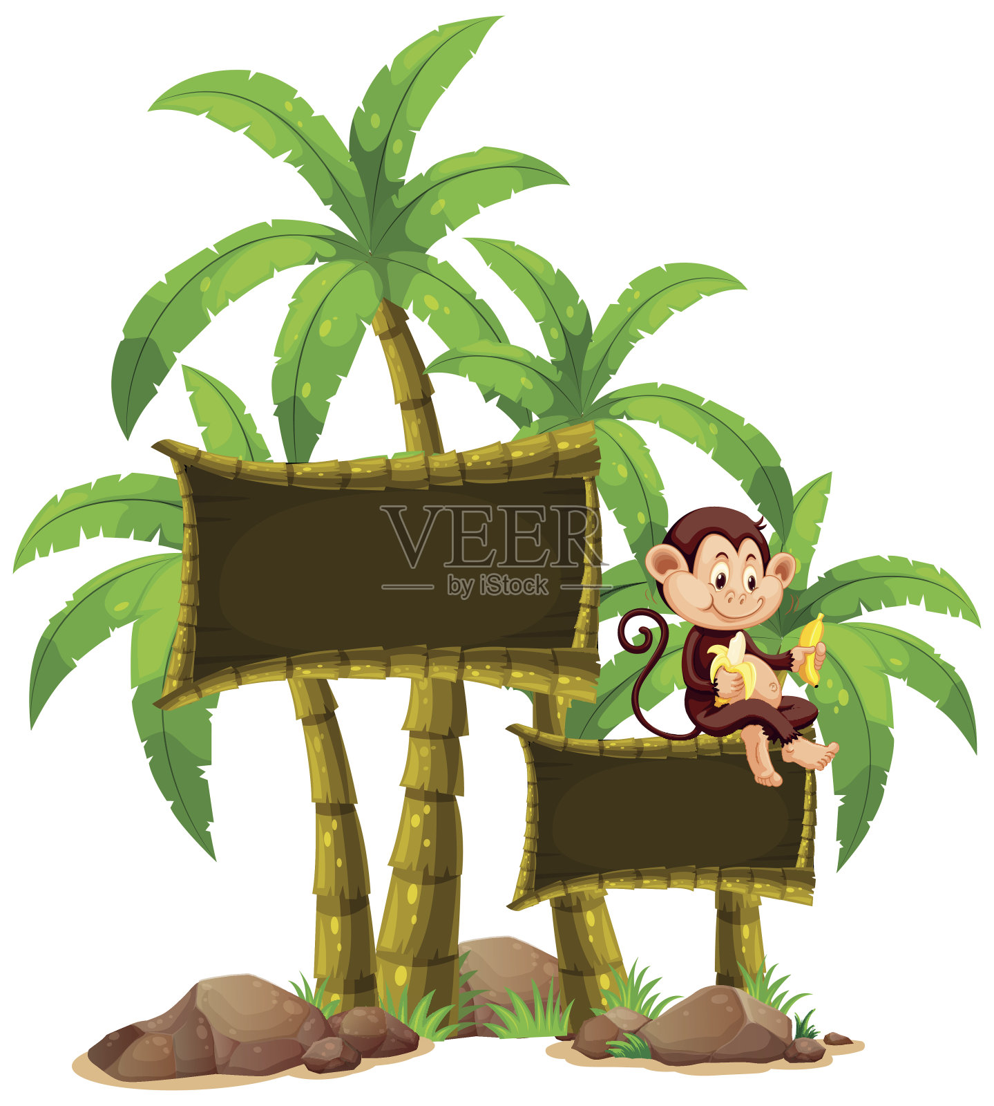 标志模板与猴子和树插画图片素材
