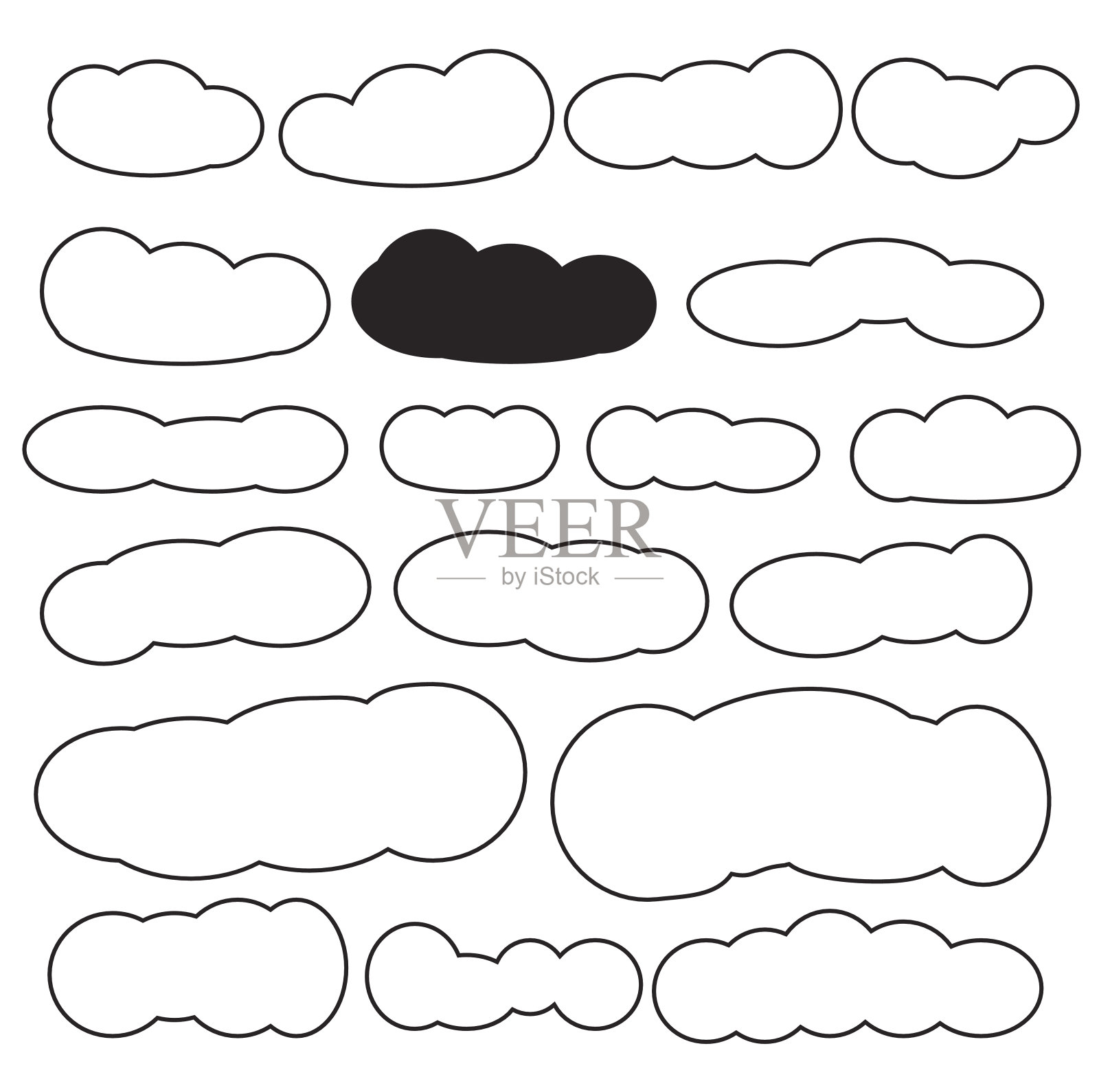 云的形状设置在黑色插画图片素材