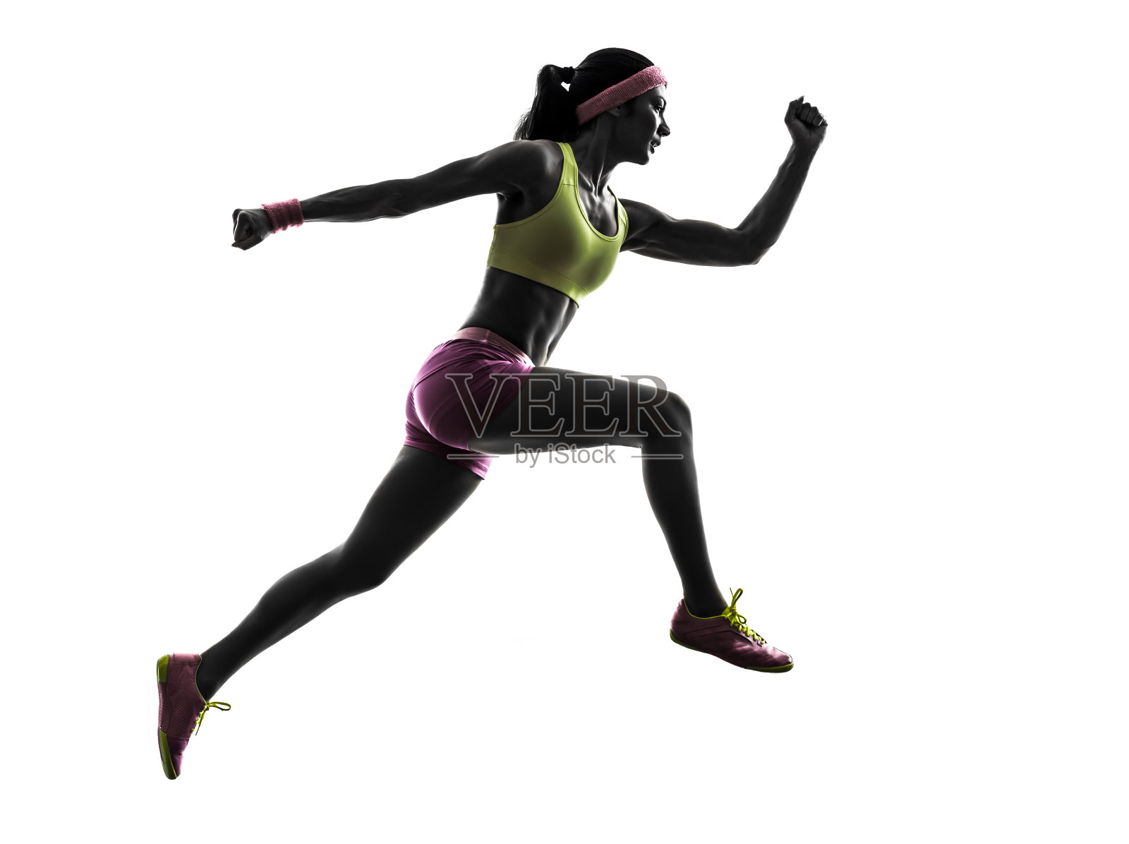 女跑步者跑步跳跃剪影照片摄影图片