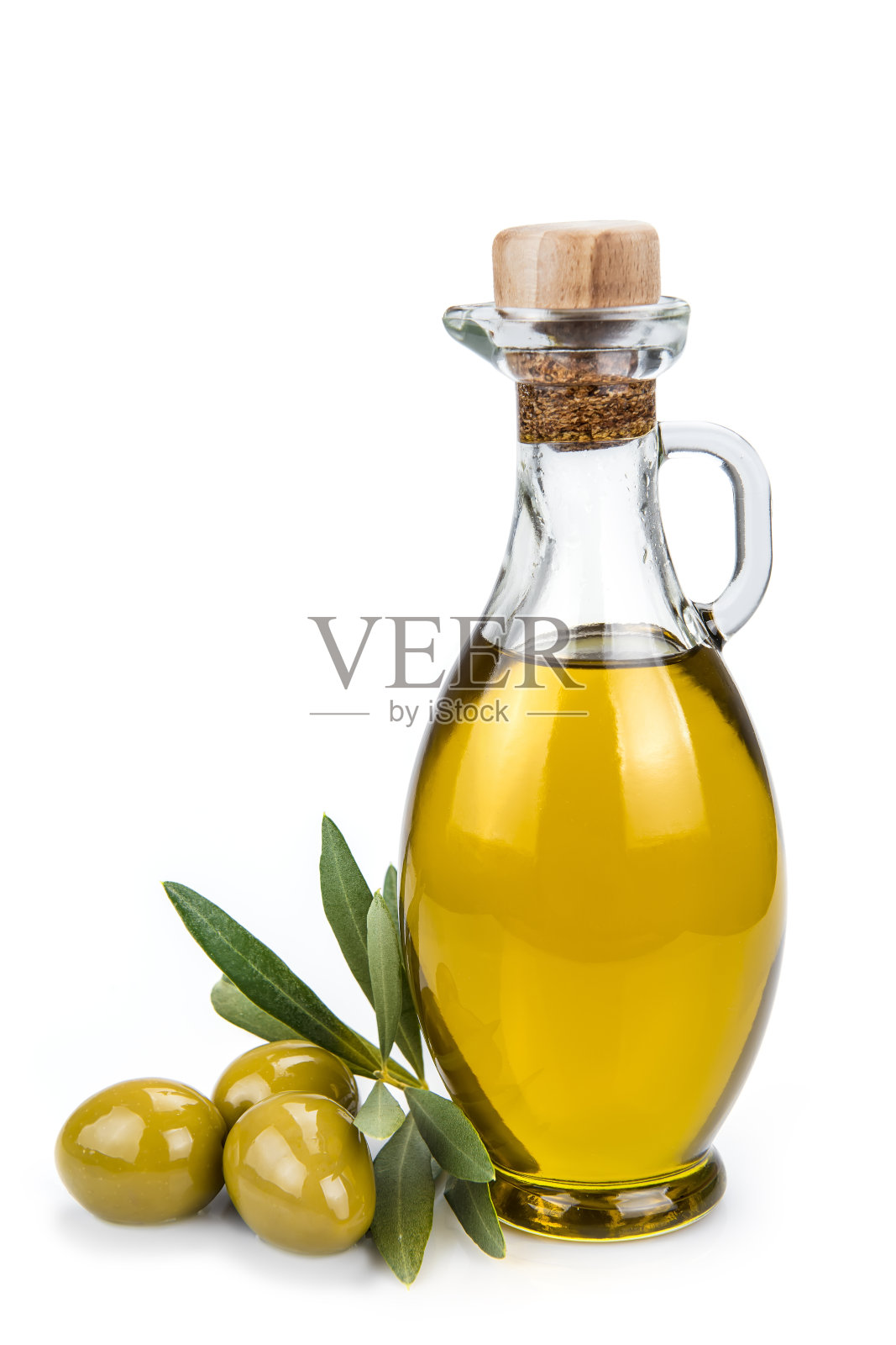 白色背景上孤立的橄榄油瓶。照片摄影图片