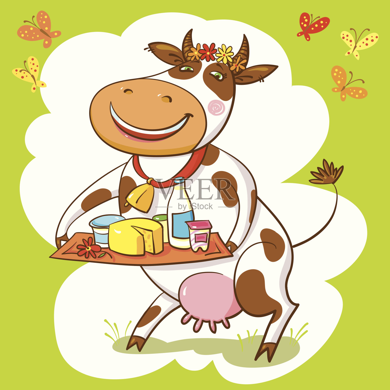快乐牛和奶制品。插画图片素材