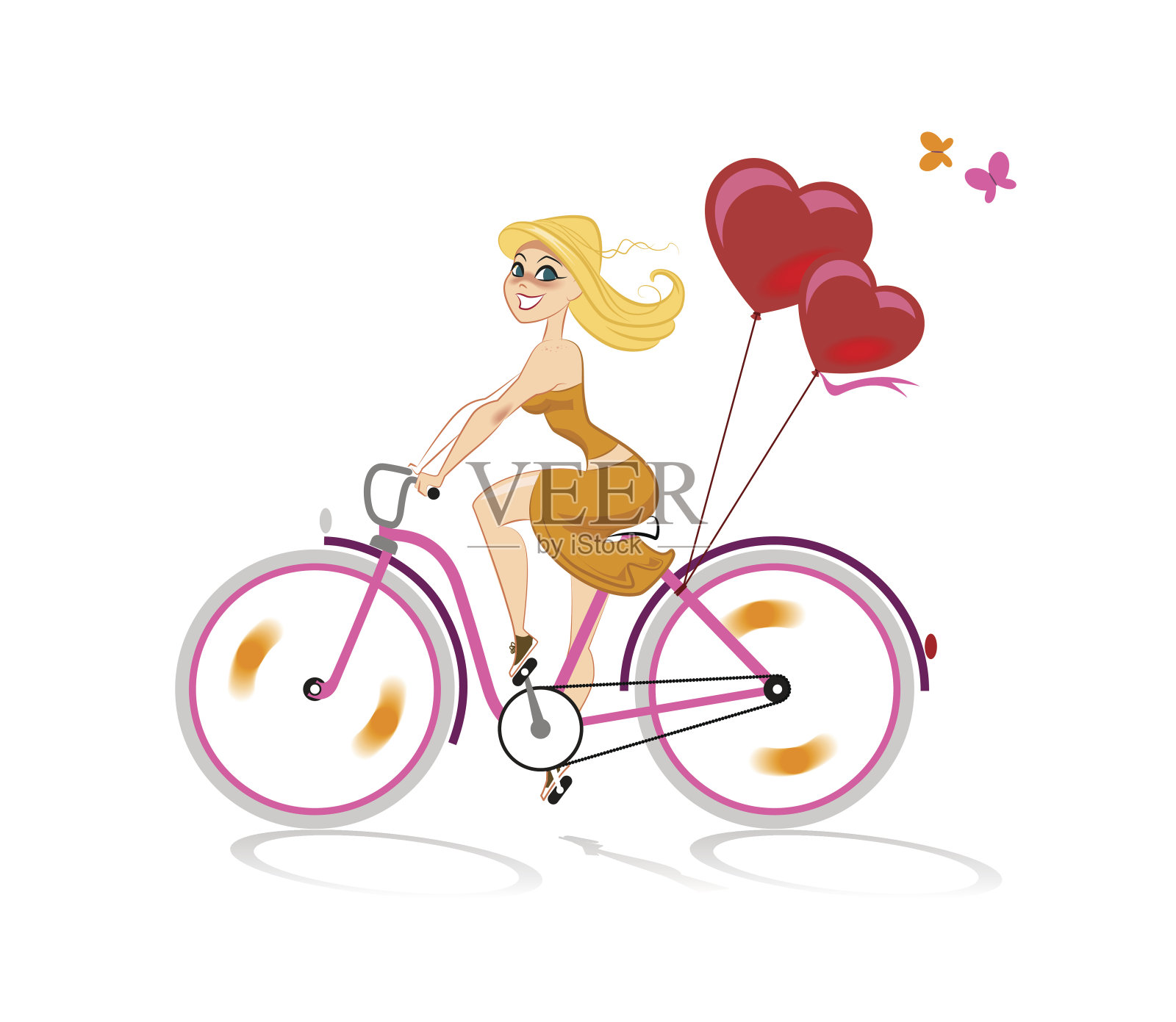 恋爱中的女孩骑自行车插画图片素材