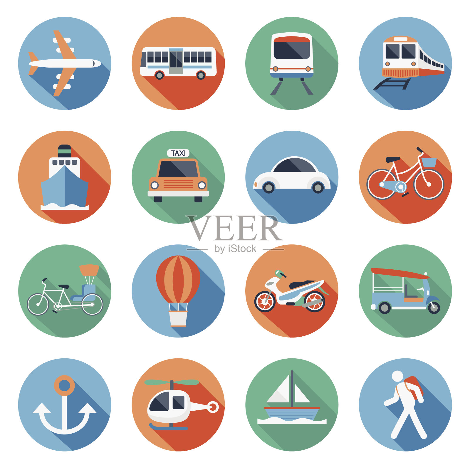 平面图标集:交通，旅行和旅行设计元素图片