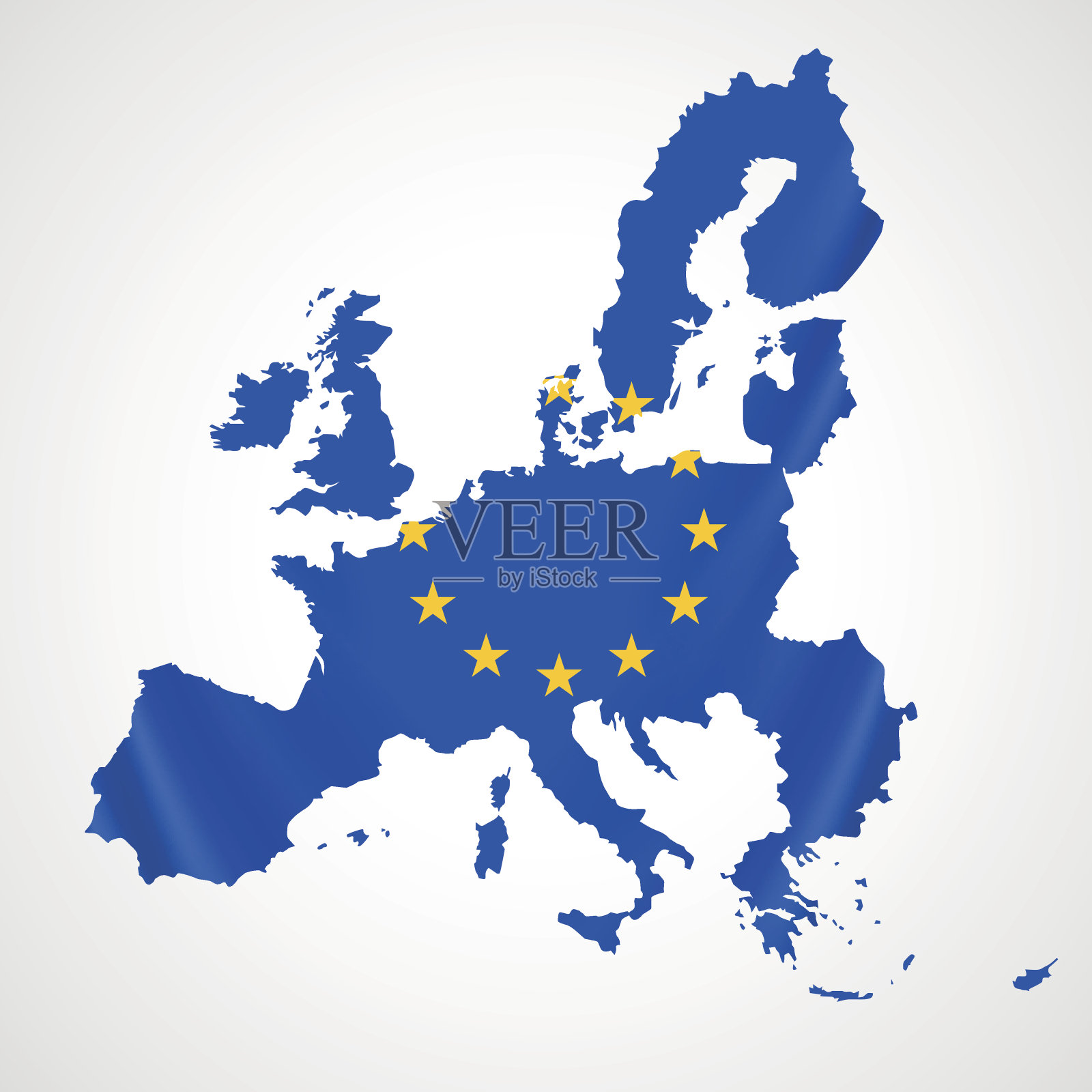 欧盟地图及欧盟旗帜插图。插画图片素材