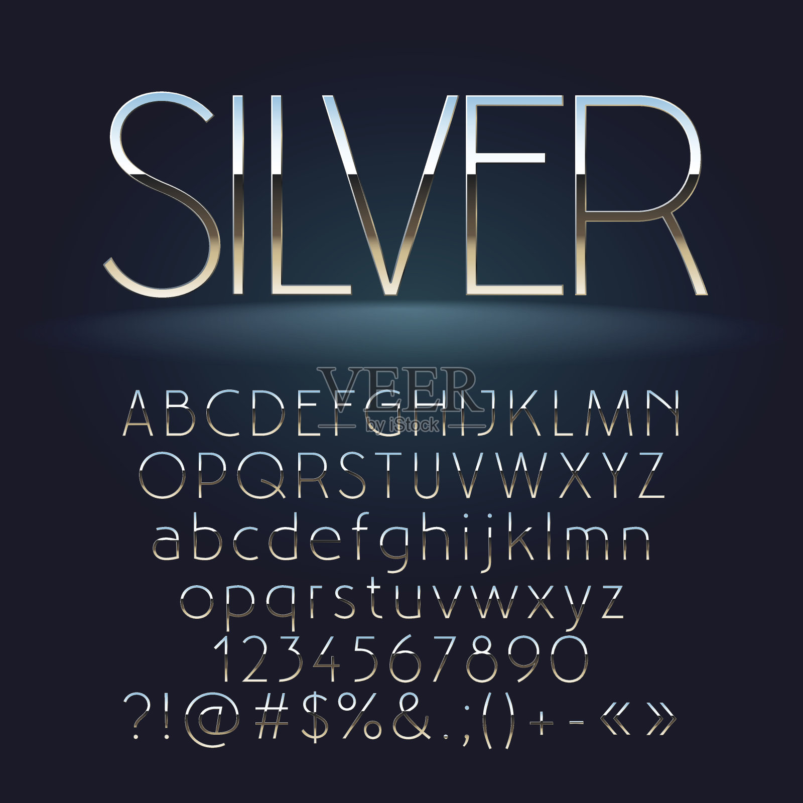 细长的银色字母，数字和符号的向量集设计元素图片