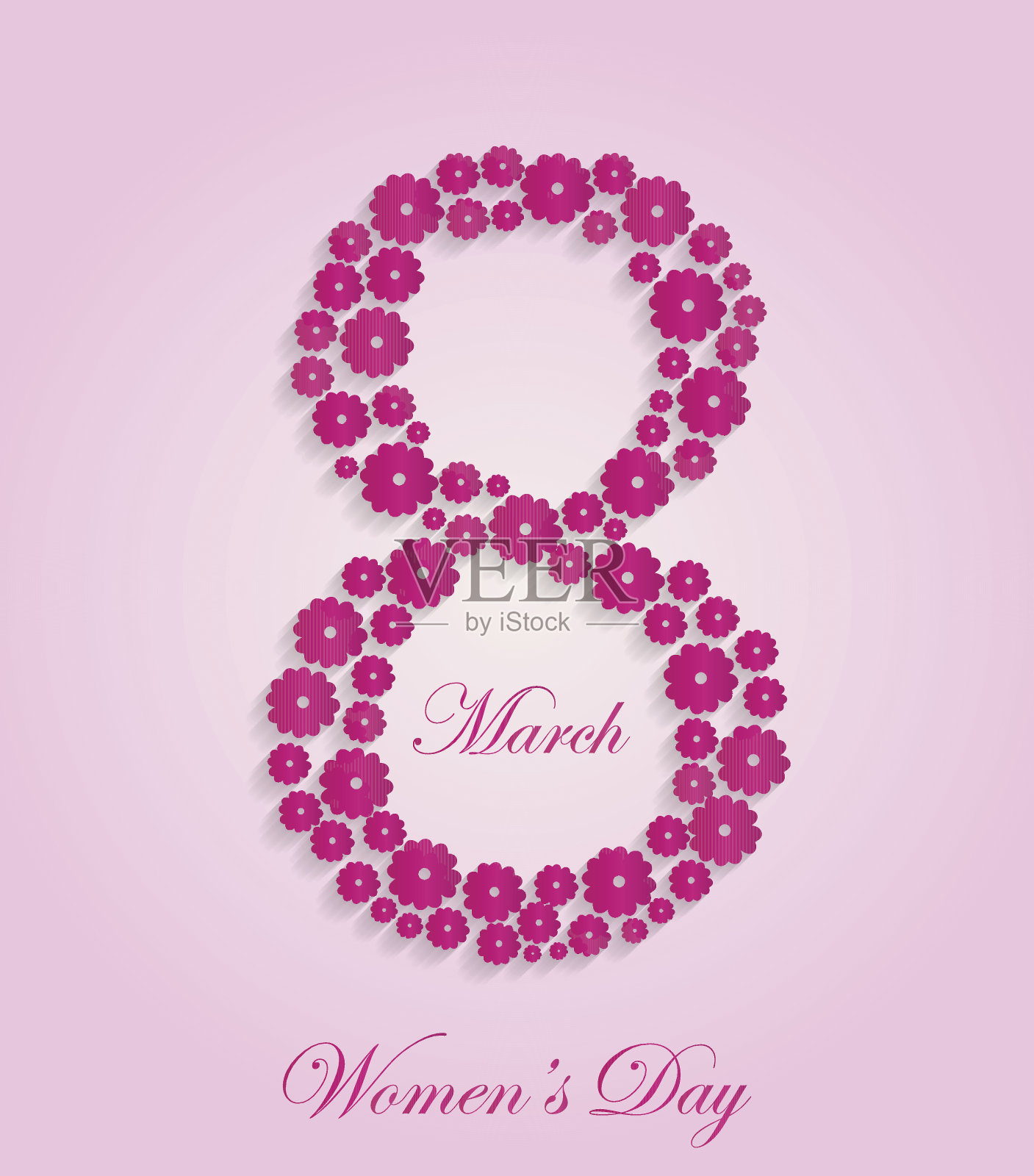 粉红色背景的3月8日妇女节鲜花卡片插画图片素材