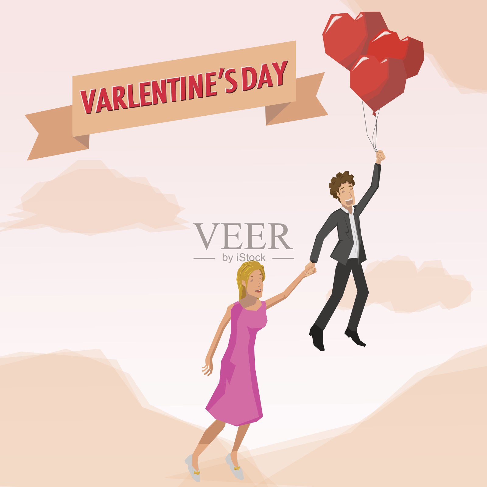 男人和女人气球爱情插画图片素材