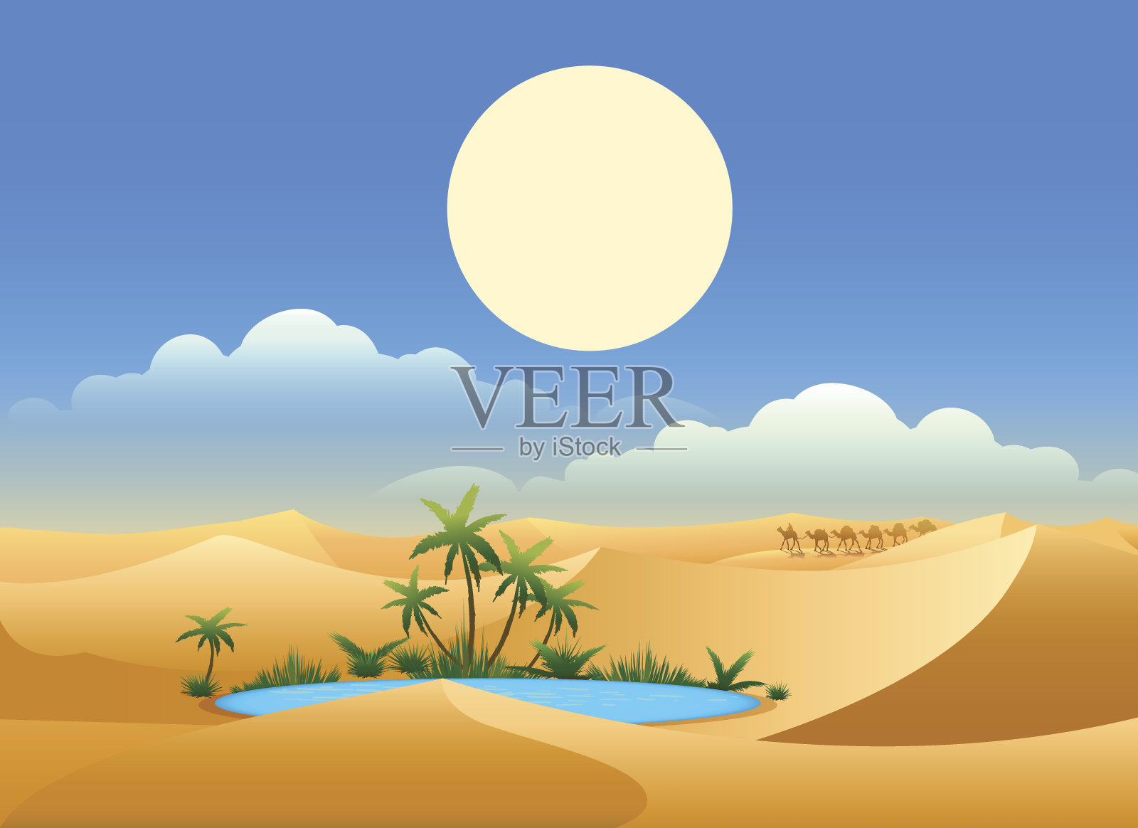 沙漠绿洲的背景插画图片素材