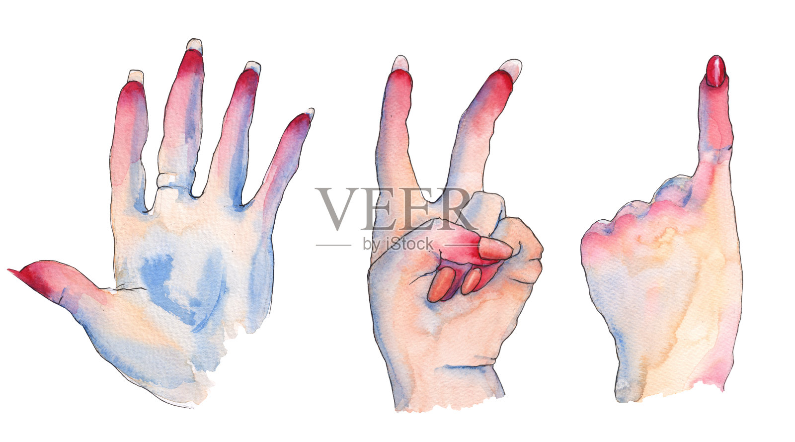 用手指做手势。一个女人的手。水彩插图。设计元素图片