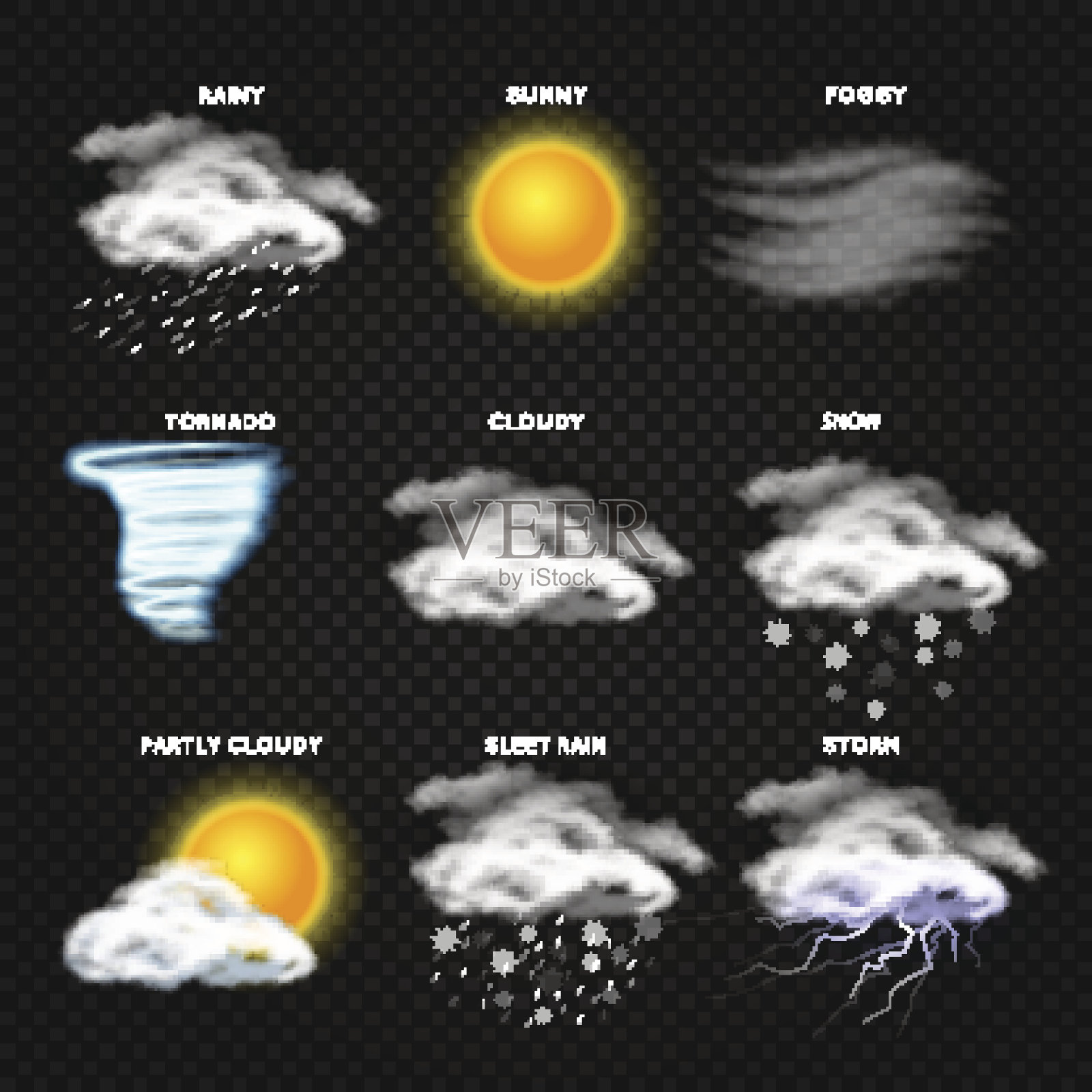 真实的天气矢量图标孤立在透明的背景上插画图片素材