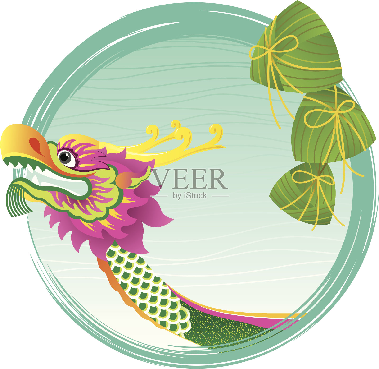 中国龙舟和粽子的艺术设计插画图片素材