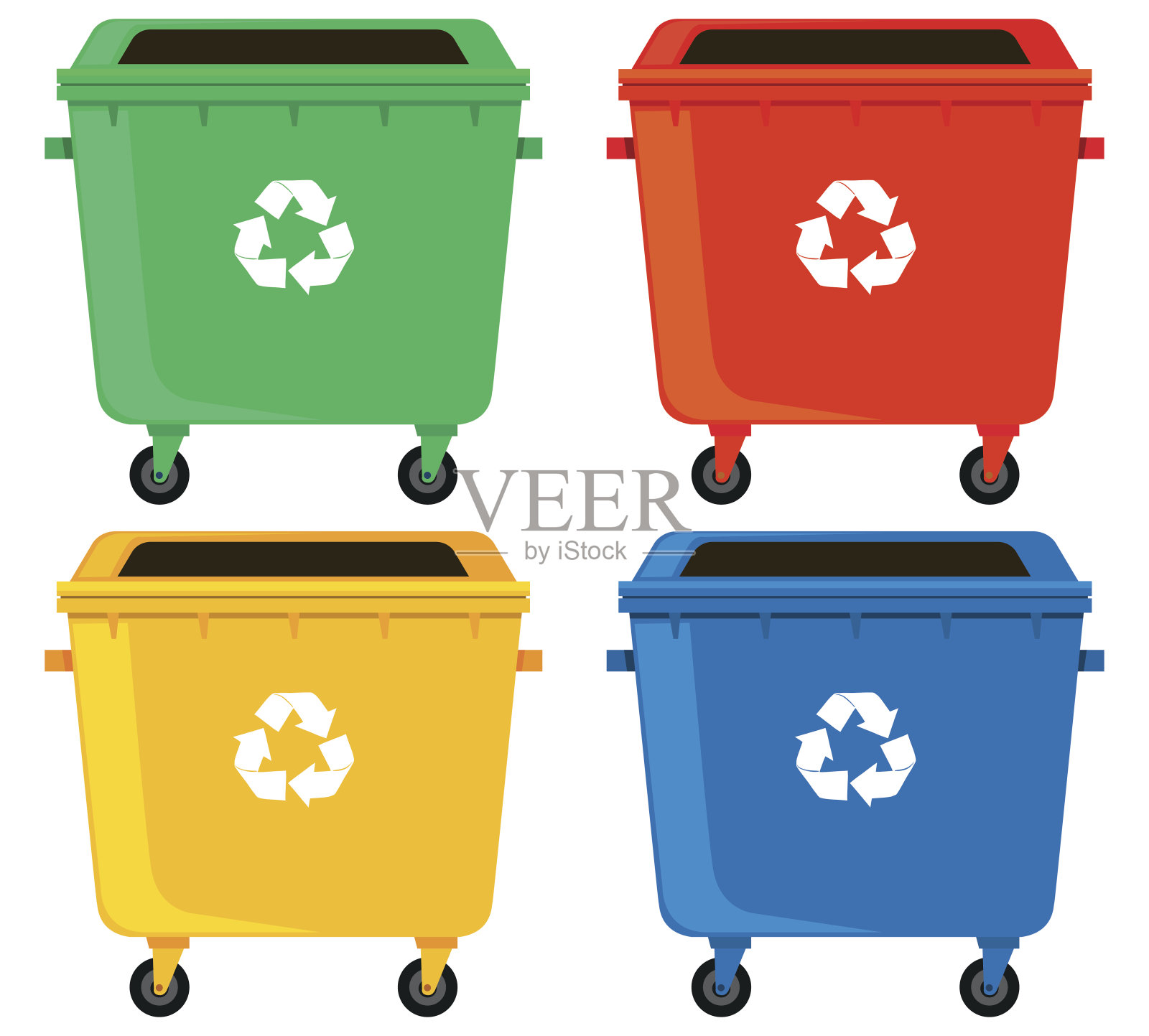 四种颜色的垃圾容器设计元素图片