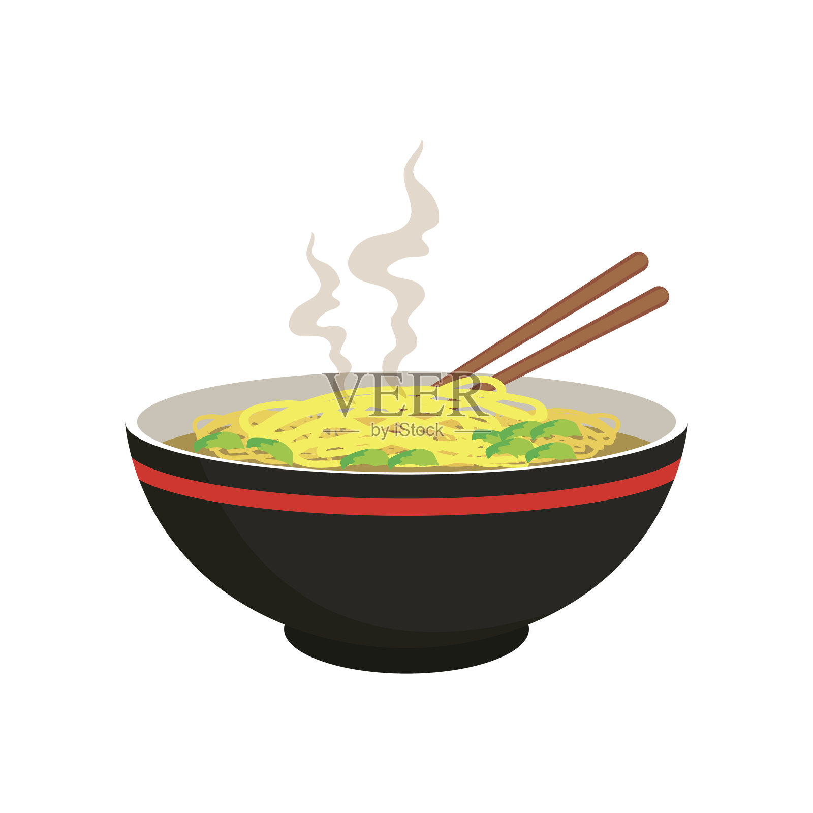 热黄白面条汤在中国碗和筷子设计元素图片