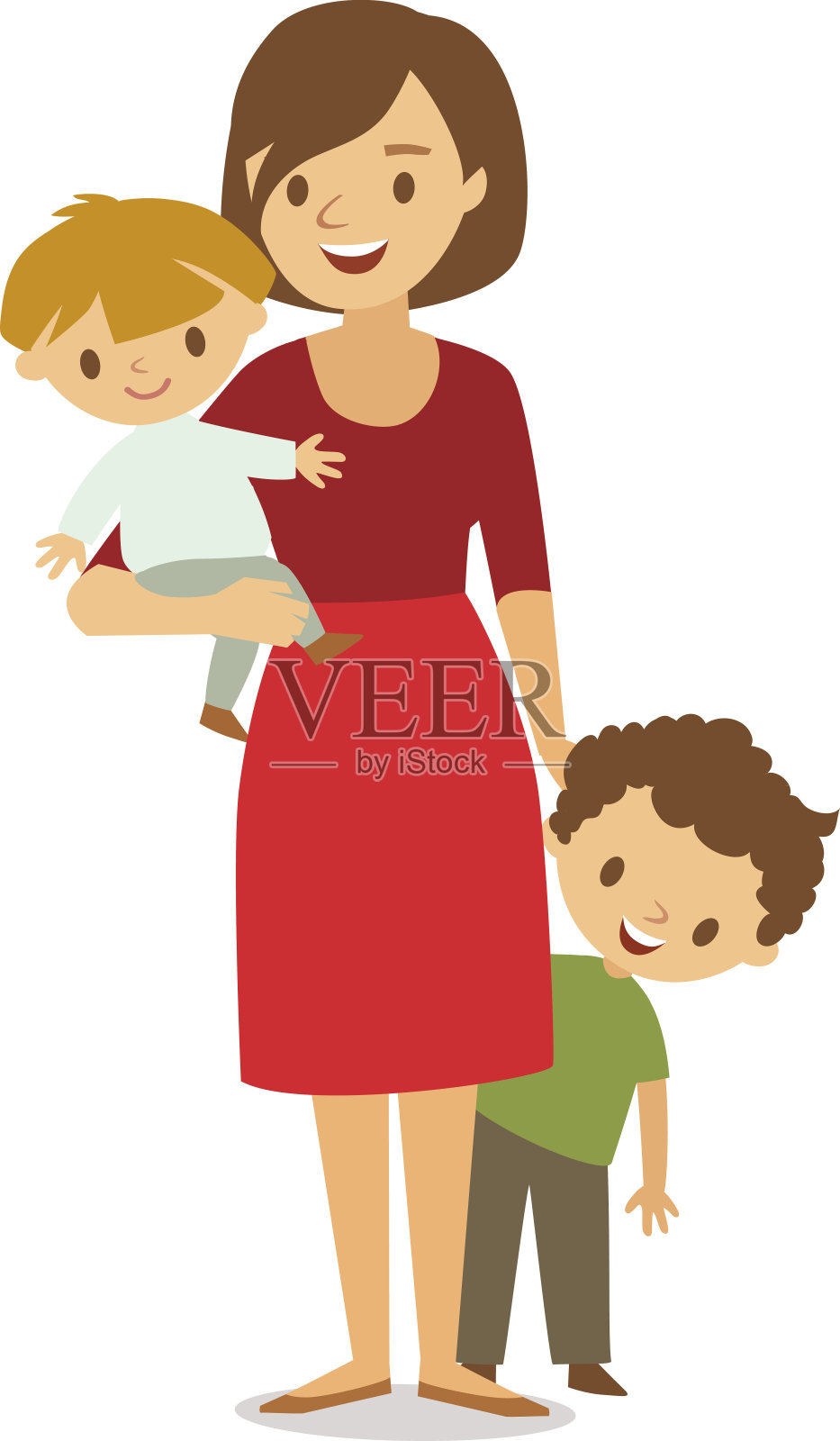 妈妈与两个婴儿矢量白色背景插画图片素材