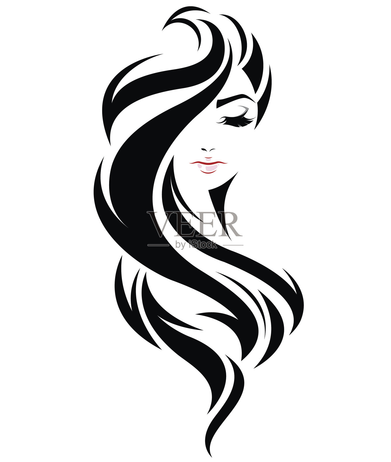 长发是女性造型的标志，象征着女性脸上的白色背景插画图片素材