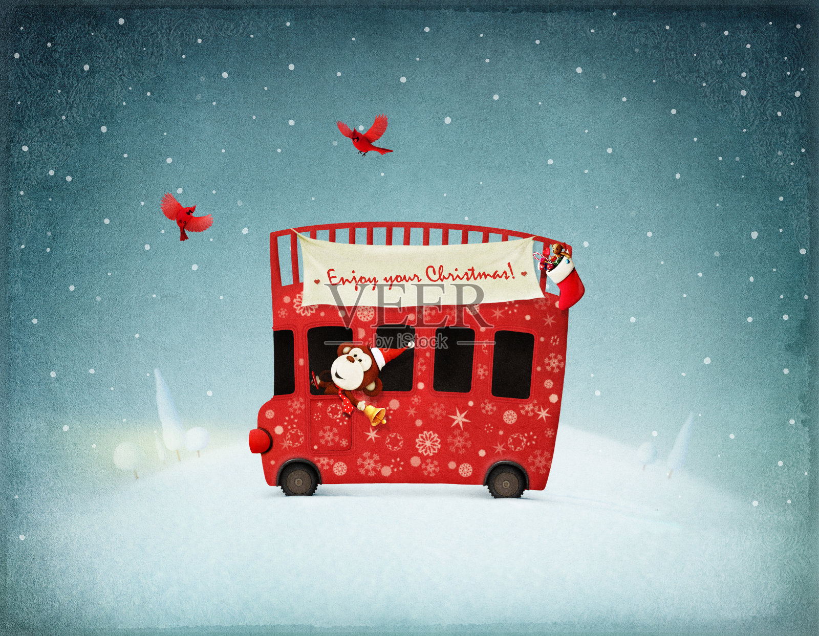 红色的公共汽车插画图片素材
