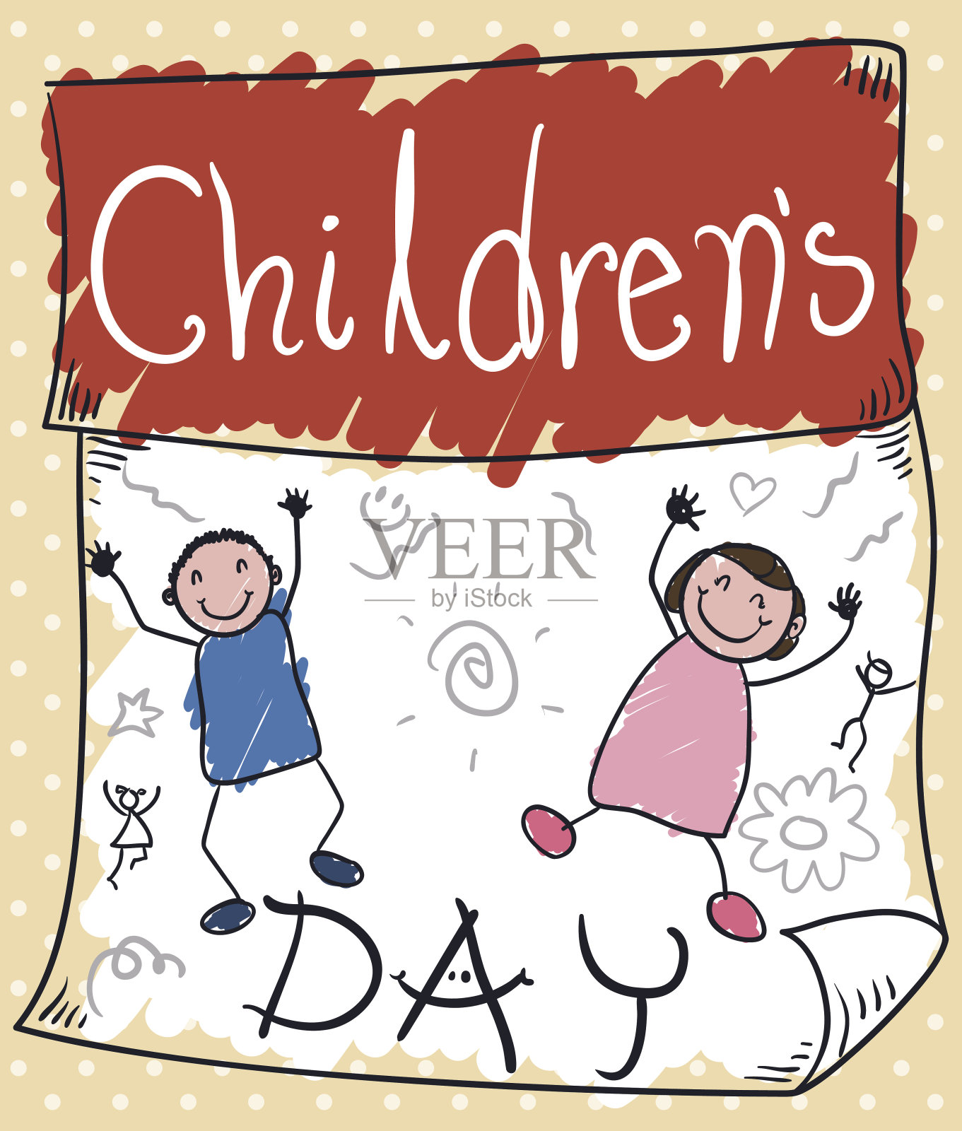 活页日历与一个有趣的涂鸦设计儿童节插画图片素材