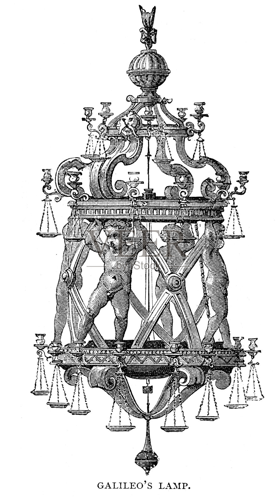 伽利略的灯在比萨意大利从1883年的期刊插画图片素材