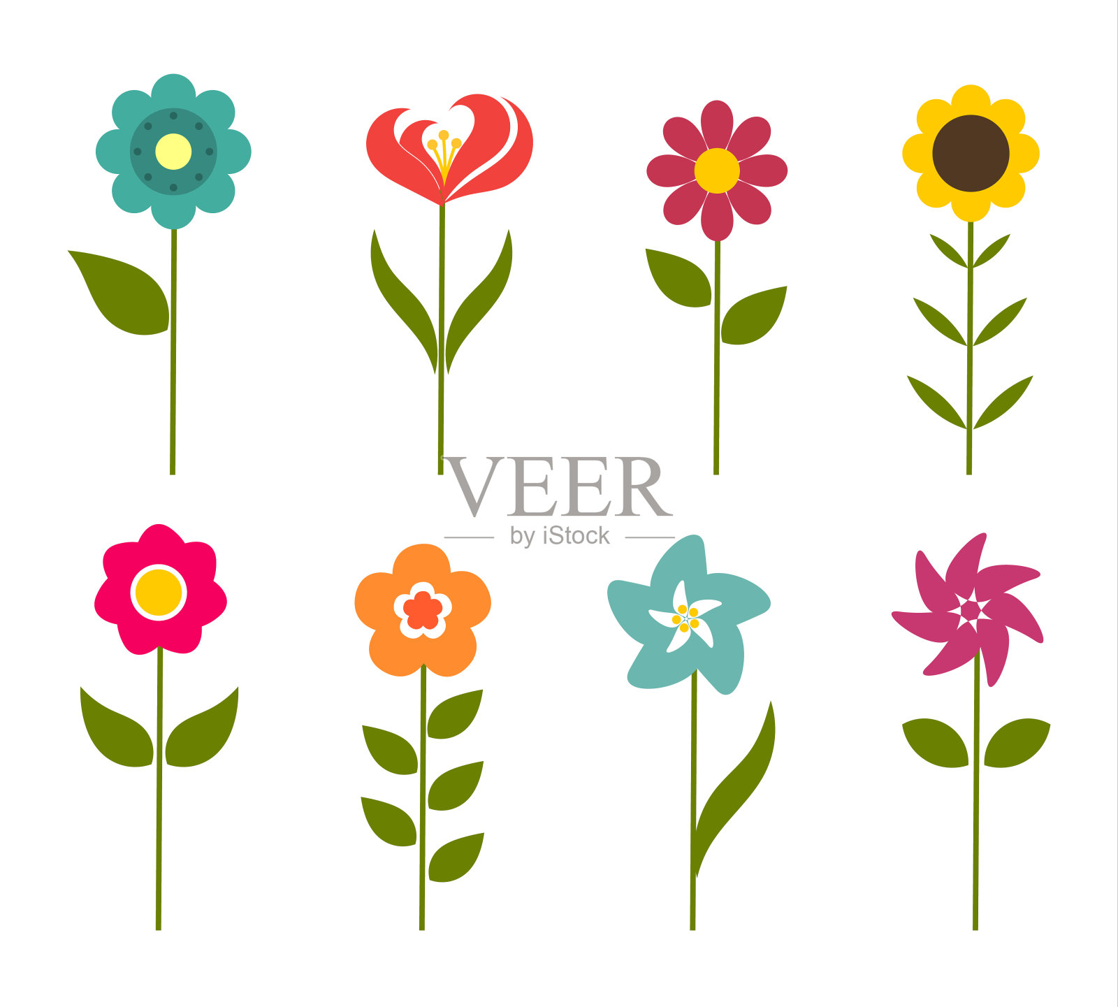 五彩缤纷的花朵图标插画图片素材