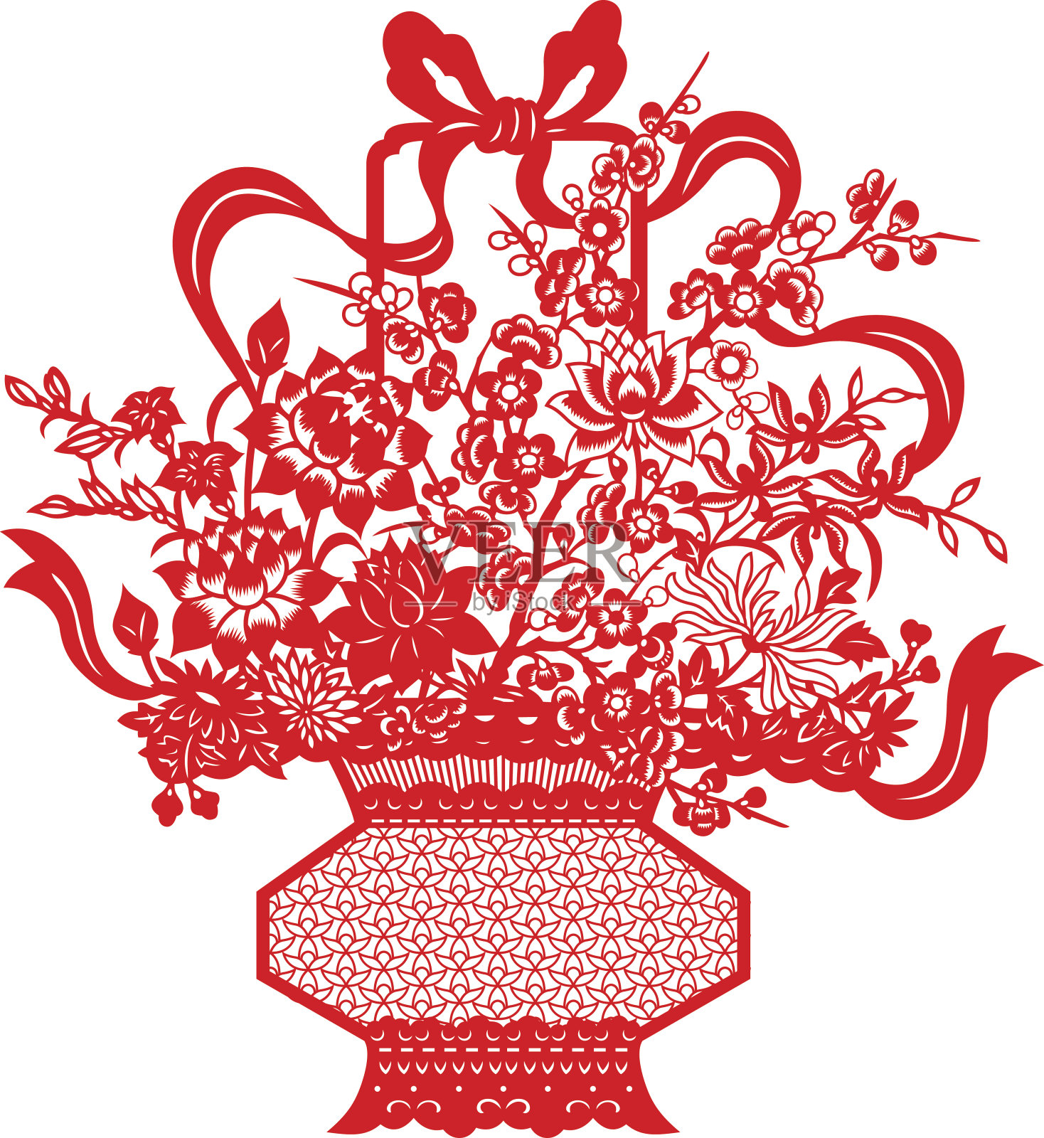 花篮(中国传统剪纸艺术)插画图片素材