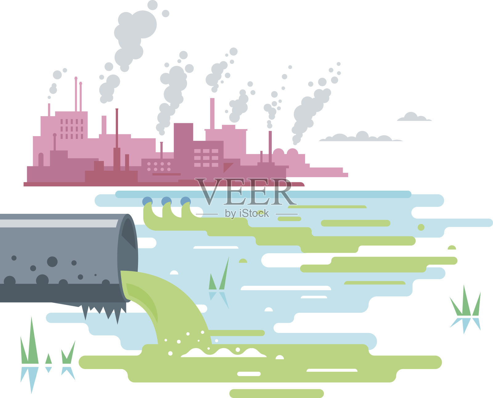 工厂废水排放插画图片素材