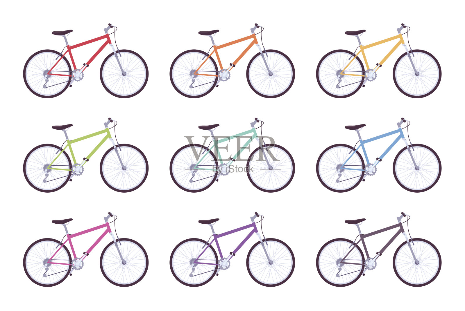 一套不同颜色的运动自行车设计元素图片