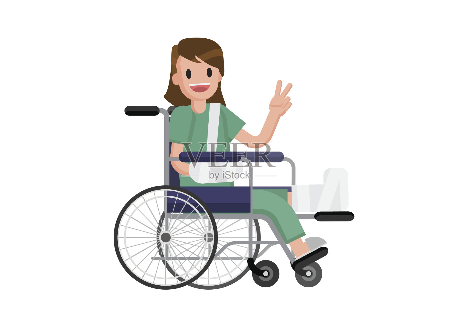 一个断腿的女人坐在轮椅上。设计元素图片