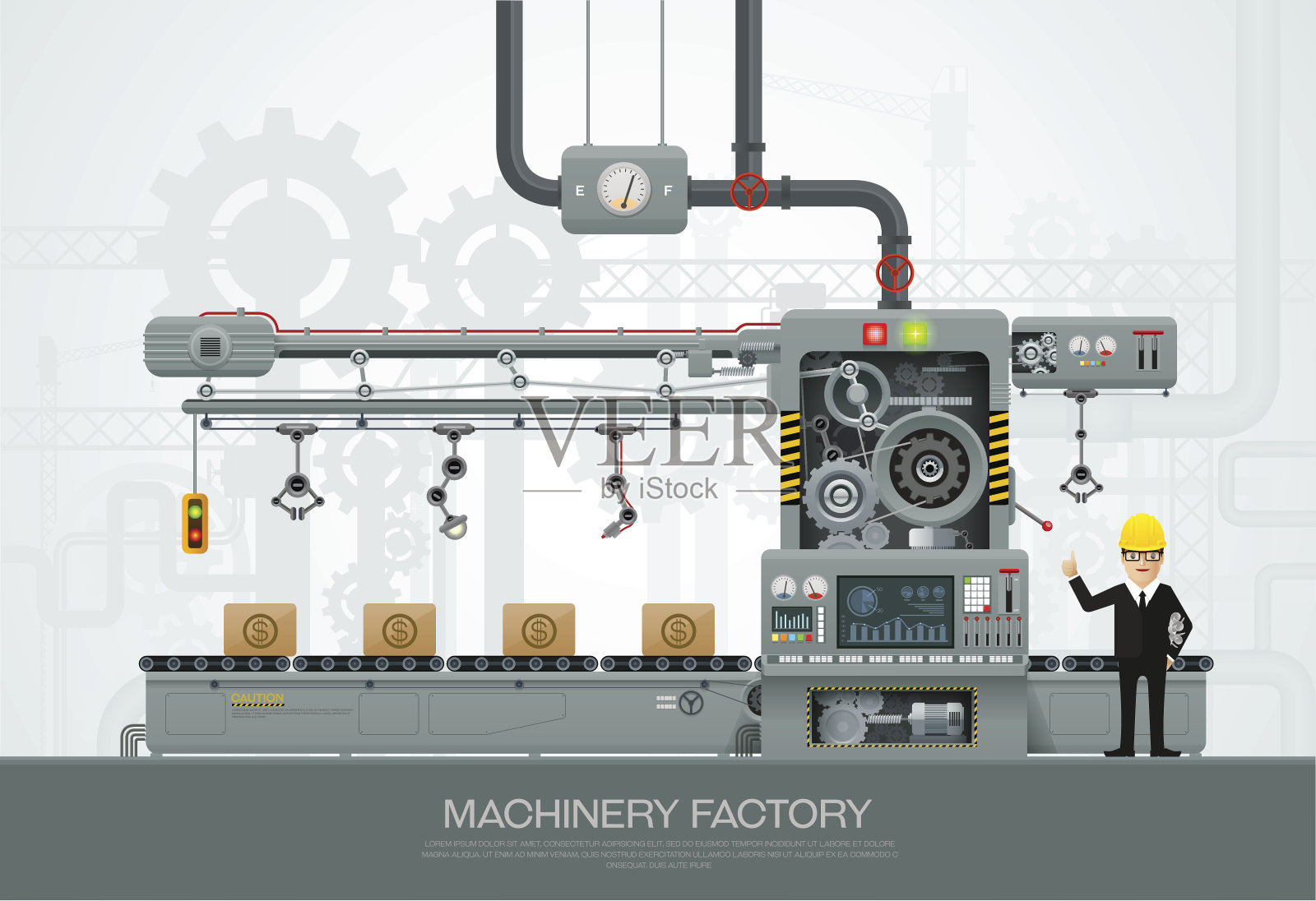 工业机械制造厂建设设备工程矢量插画图片素材