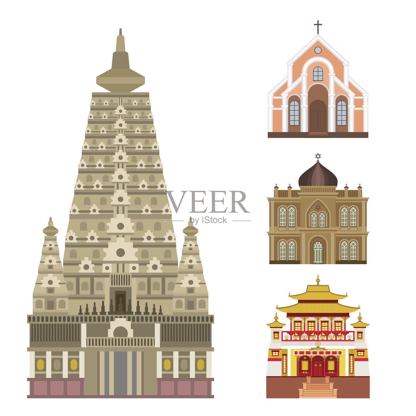 大教堂教堂寺庙传统建筑地标旅游矢量插图设计元素图片
