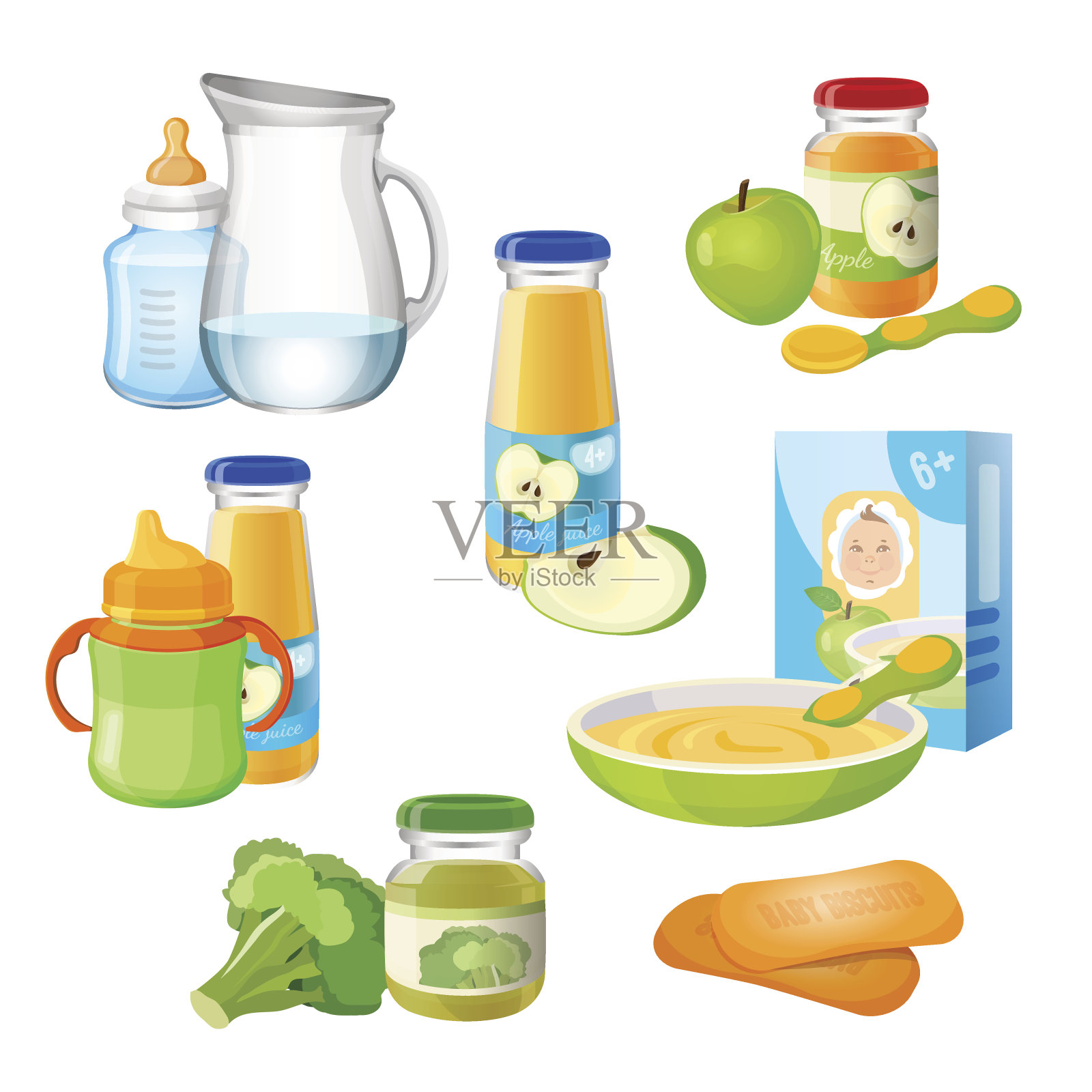 有机食品婴儿载体海报。果汁和苹果泥插画图片素材