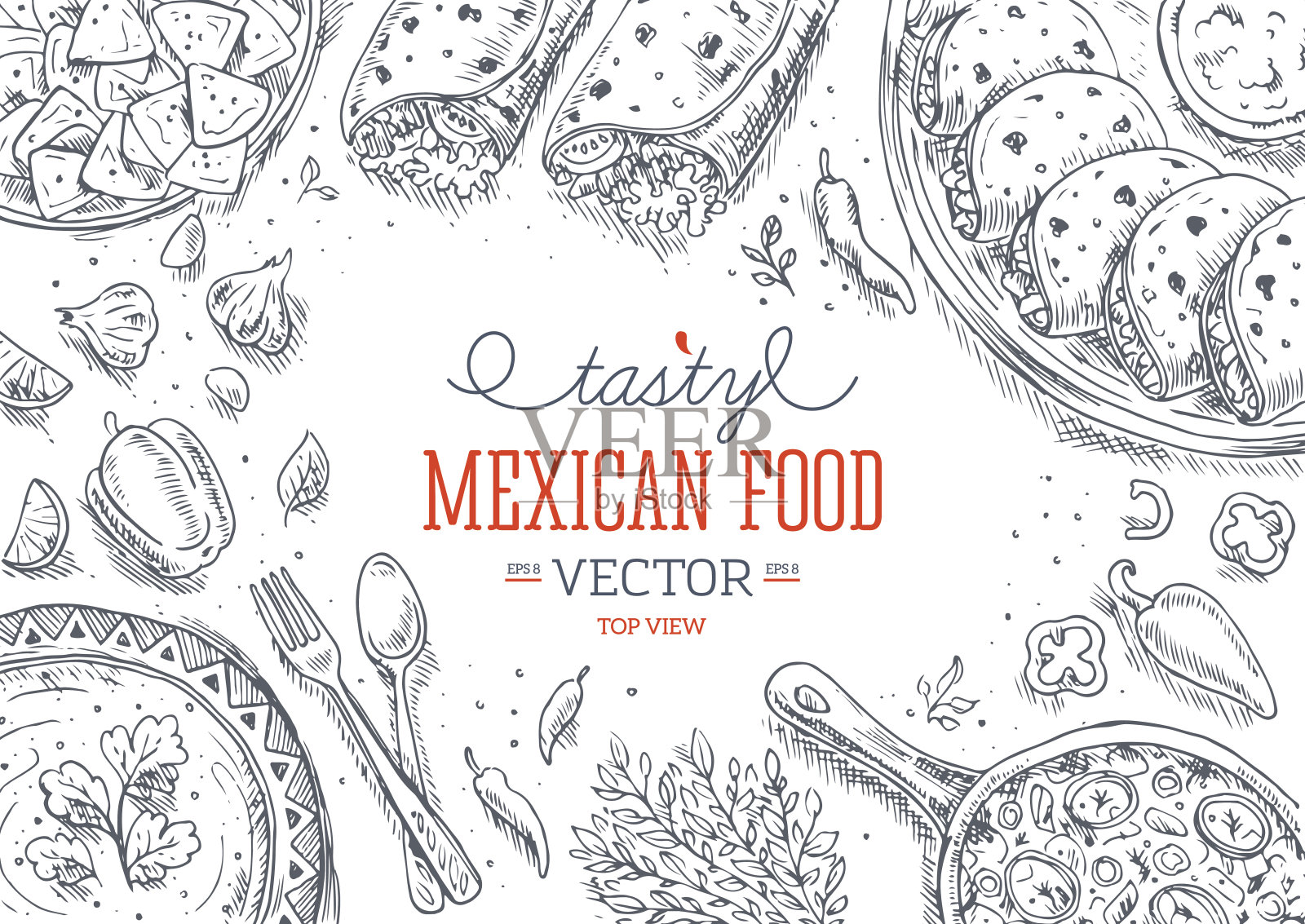 墨西哥食物。线性图形。矢量图插画图片素材