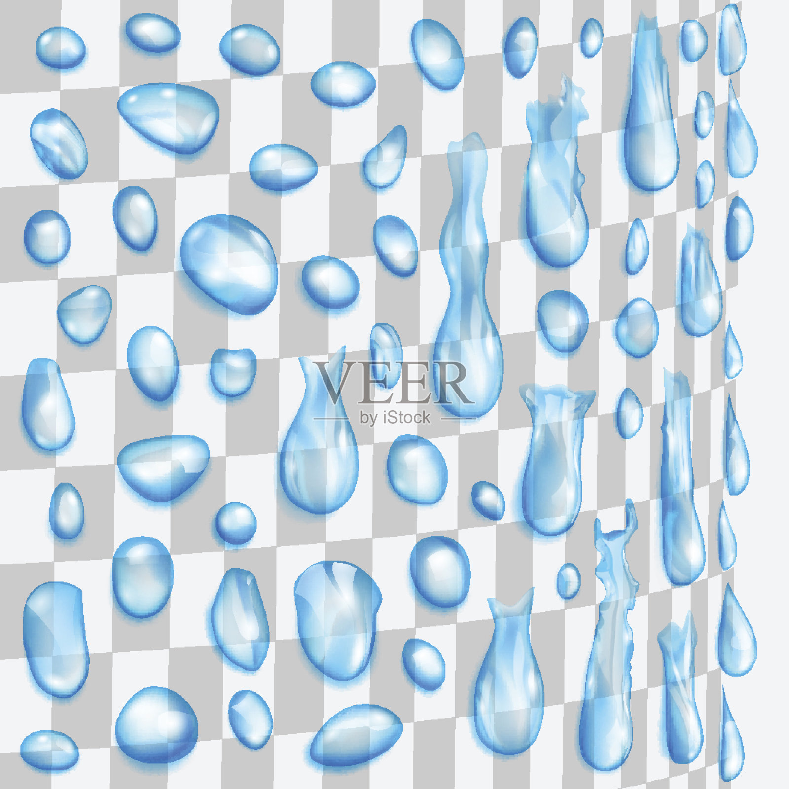 透明的浅蓝色液滴沿圆柱形表面流动插画图片素材