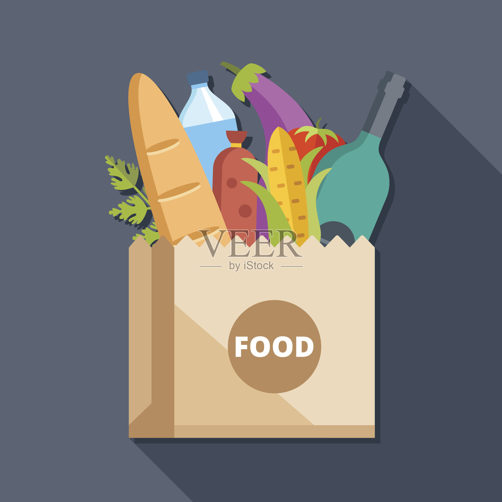 纸袋与食物平面插图的概念插画图片素材