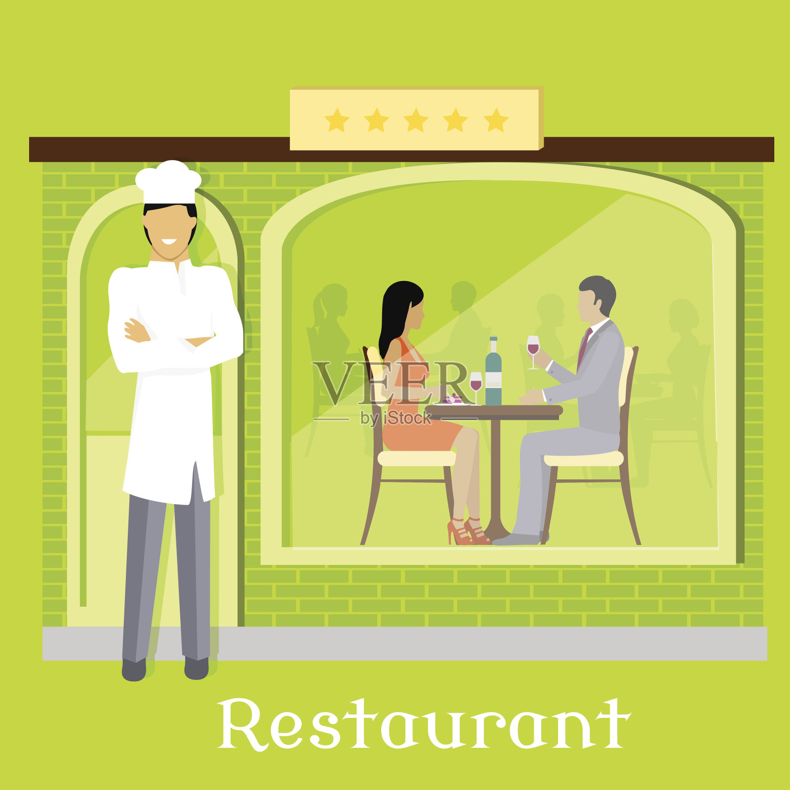 城市餐厅立面与客户插画图片素材