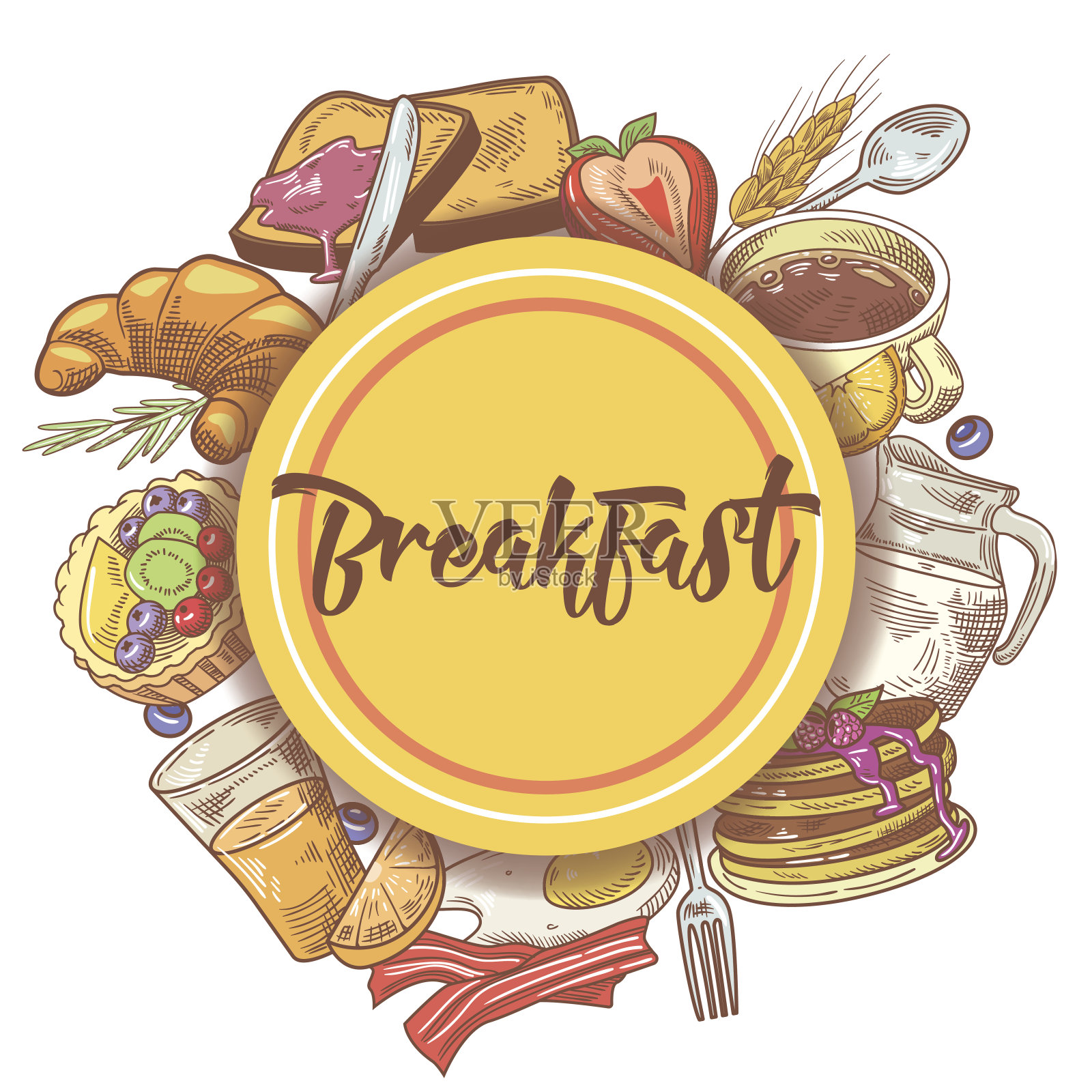 用鸡蛋手绘的健康早餐插画图片素材