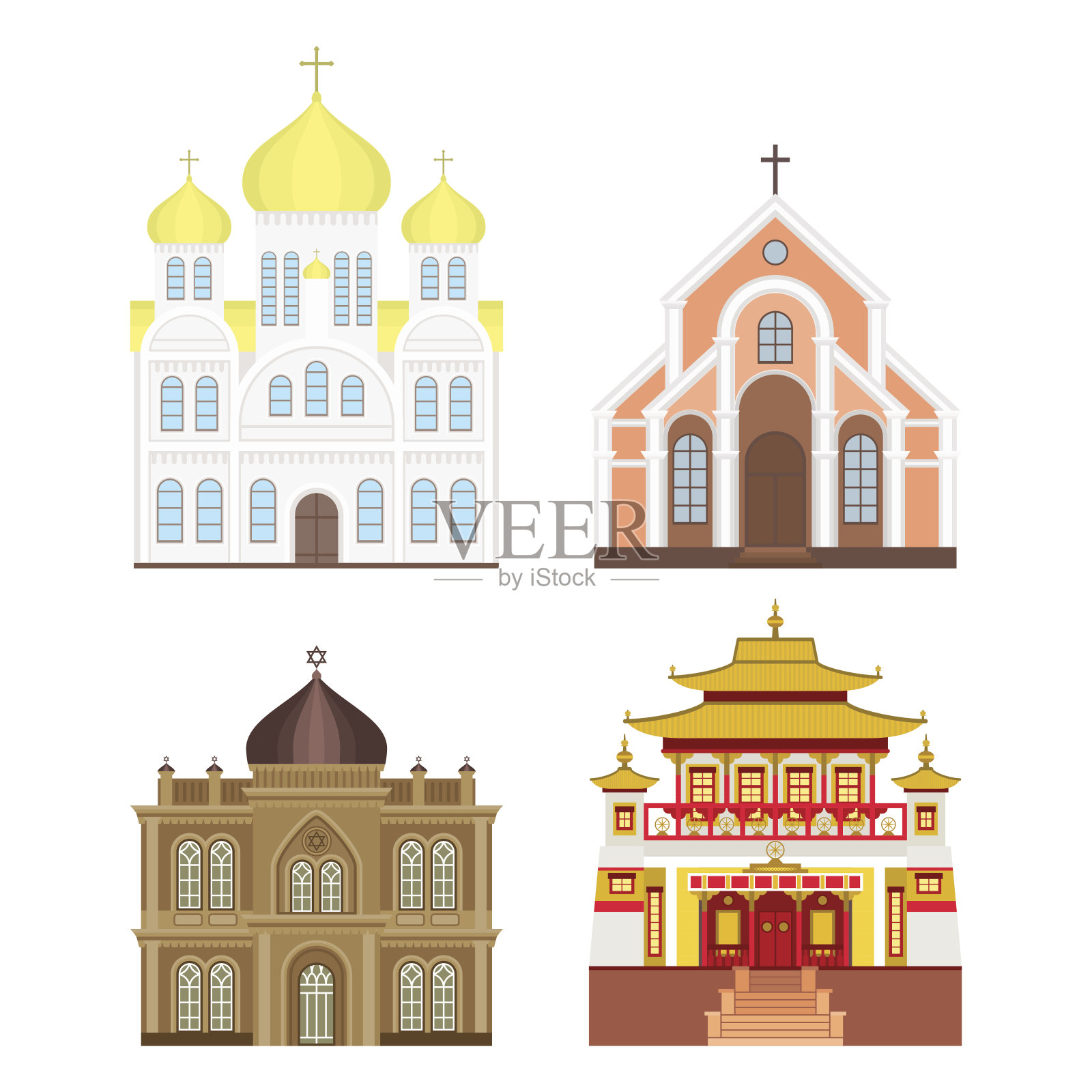 大教堂教堂寺庙传统建筑地标旅游矢量插图插画图片素材