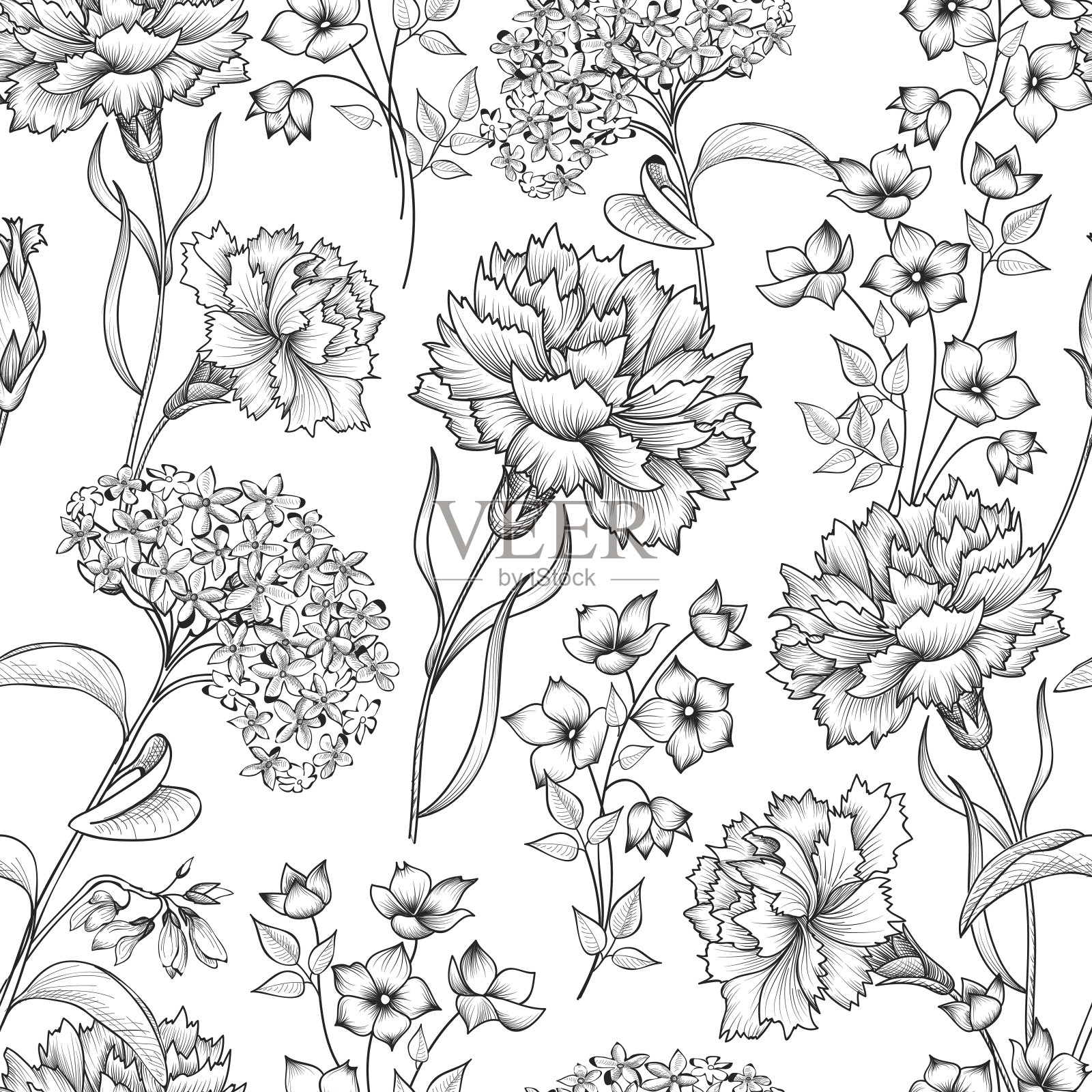 花卉无缝模式。花的背景。花的无缝纹理与花。蓬勃发展春天的纹理。插画图片素材