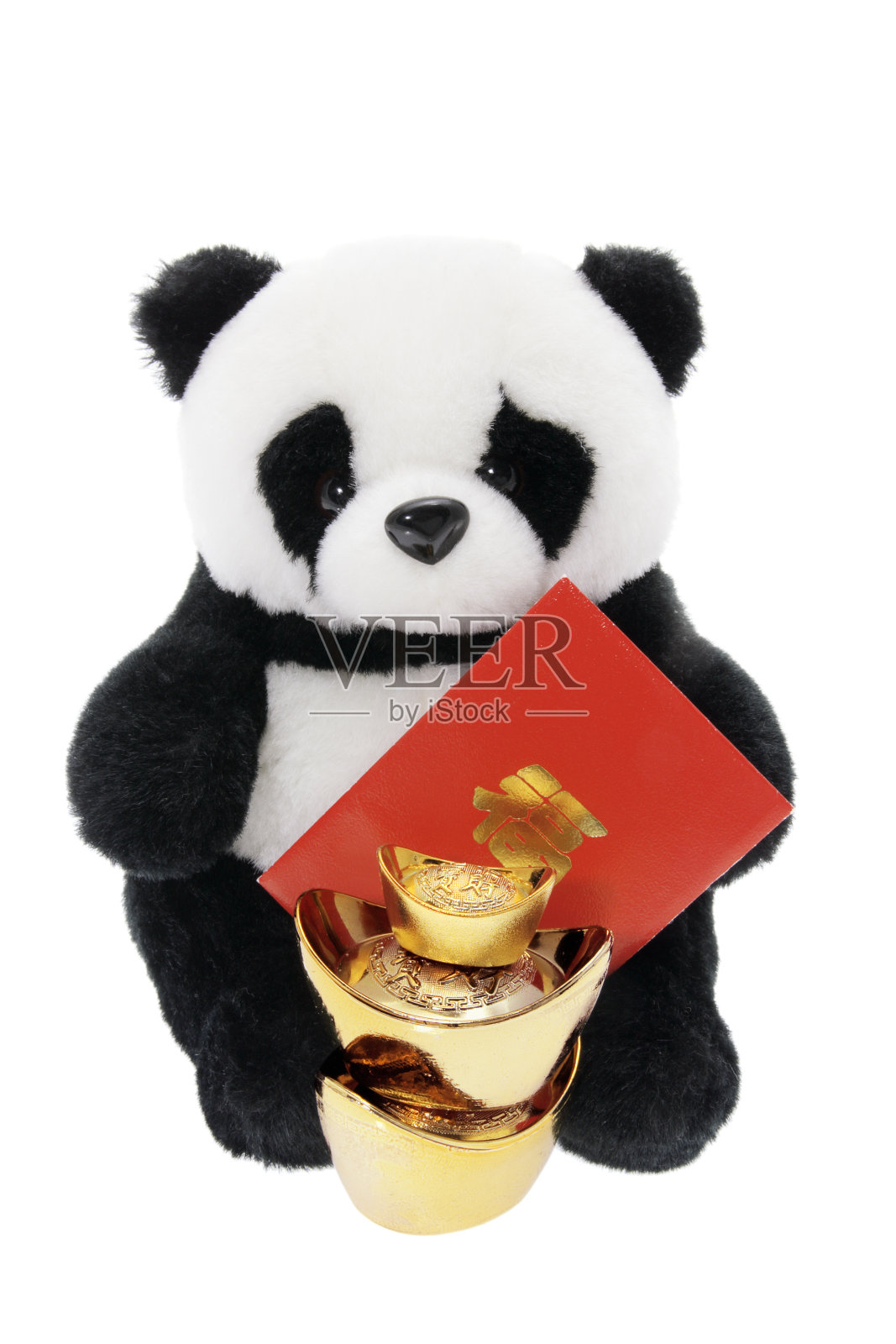 毛绒玩具熊猫与中国新年装饰照片摄影图片