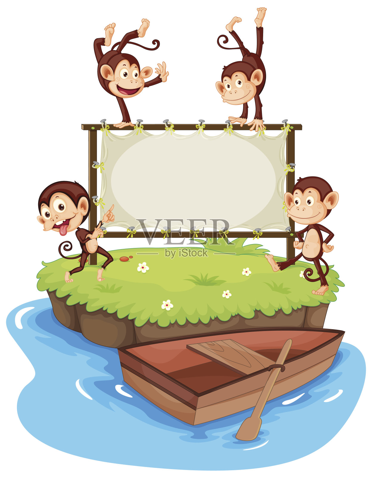 岛上猴子的框架模板插画图片素材