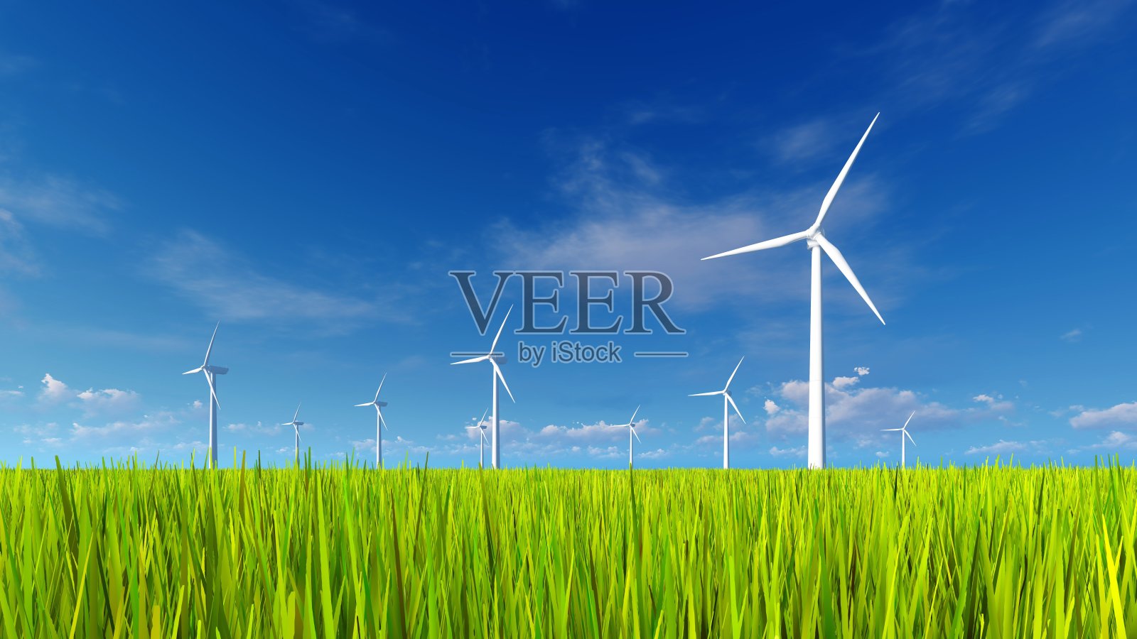 绿色草地上的风力涡轮机设计元素图片