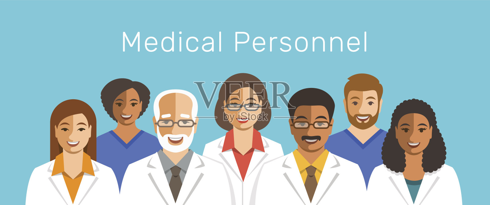 医生和护士团队微笑的面孔插画图片素材
