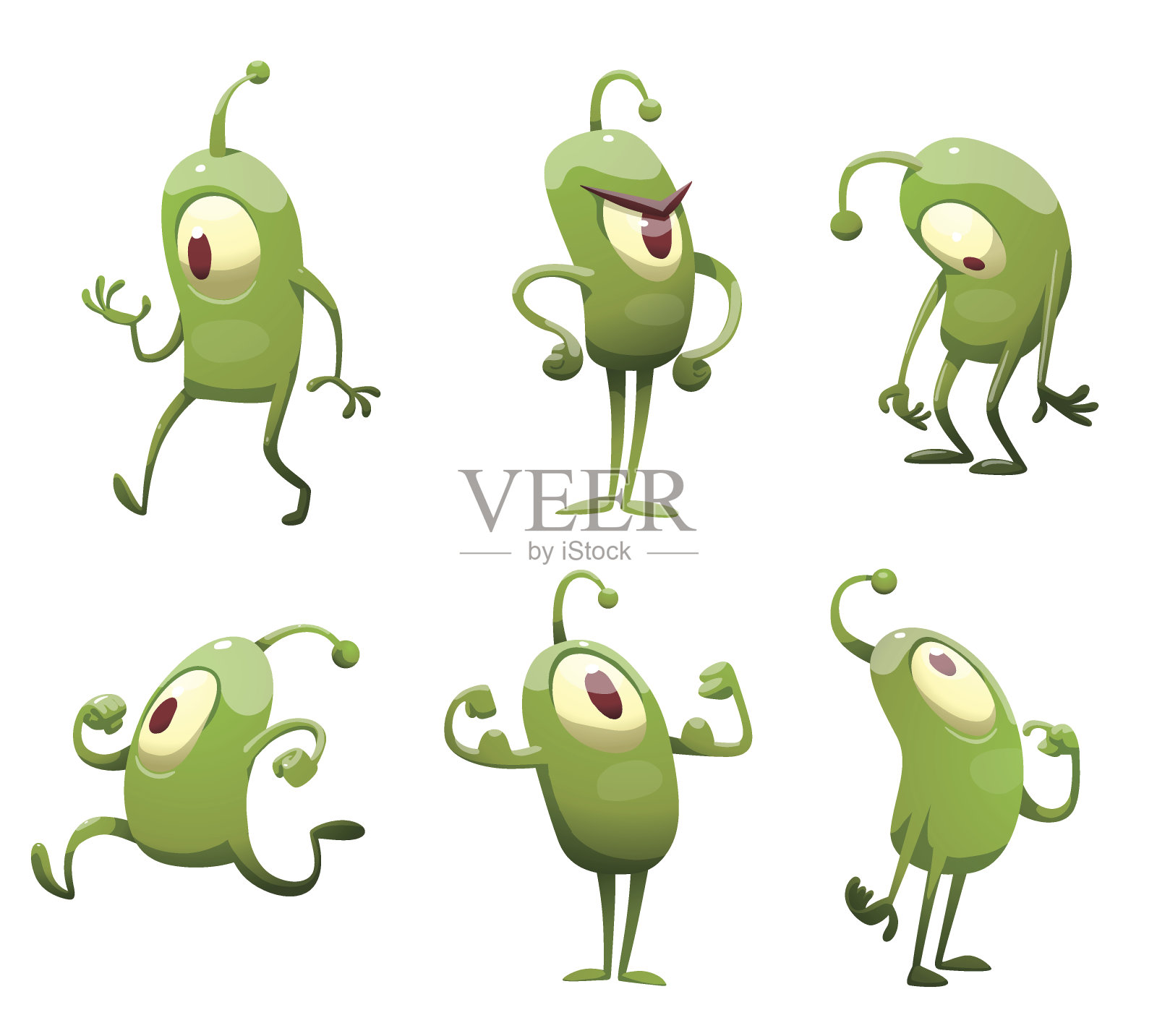 一组有趣的绿色微生物插画图片素材