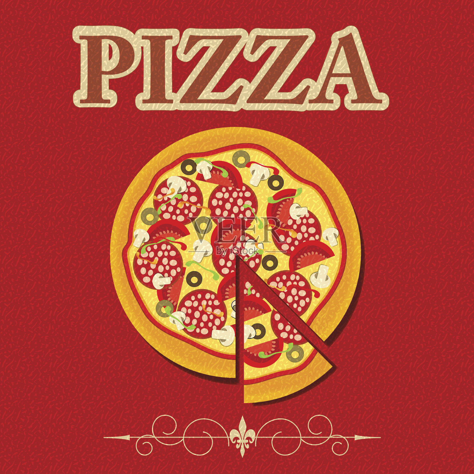 披萨菜单模板在复古复古的垃圾摇滚风格矢量插图设计元素图片