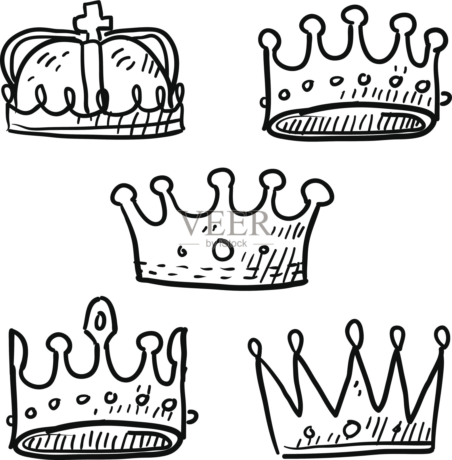 一套富有皇冠矢量素描插画图片素材
