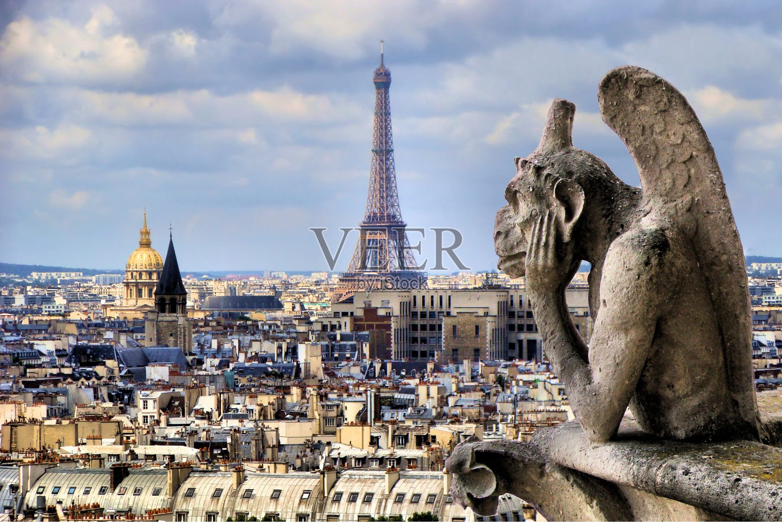 巴黎圣母院和埃菲尔铁塔，法国照片摄影图片