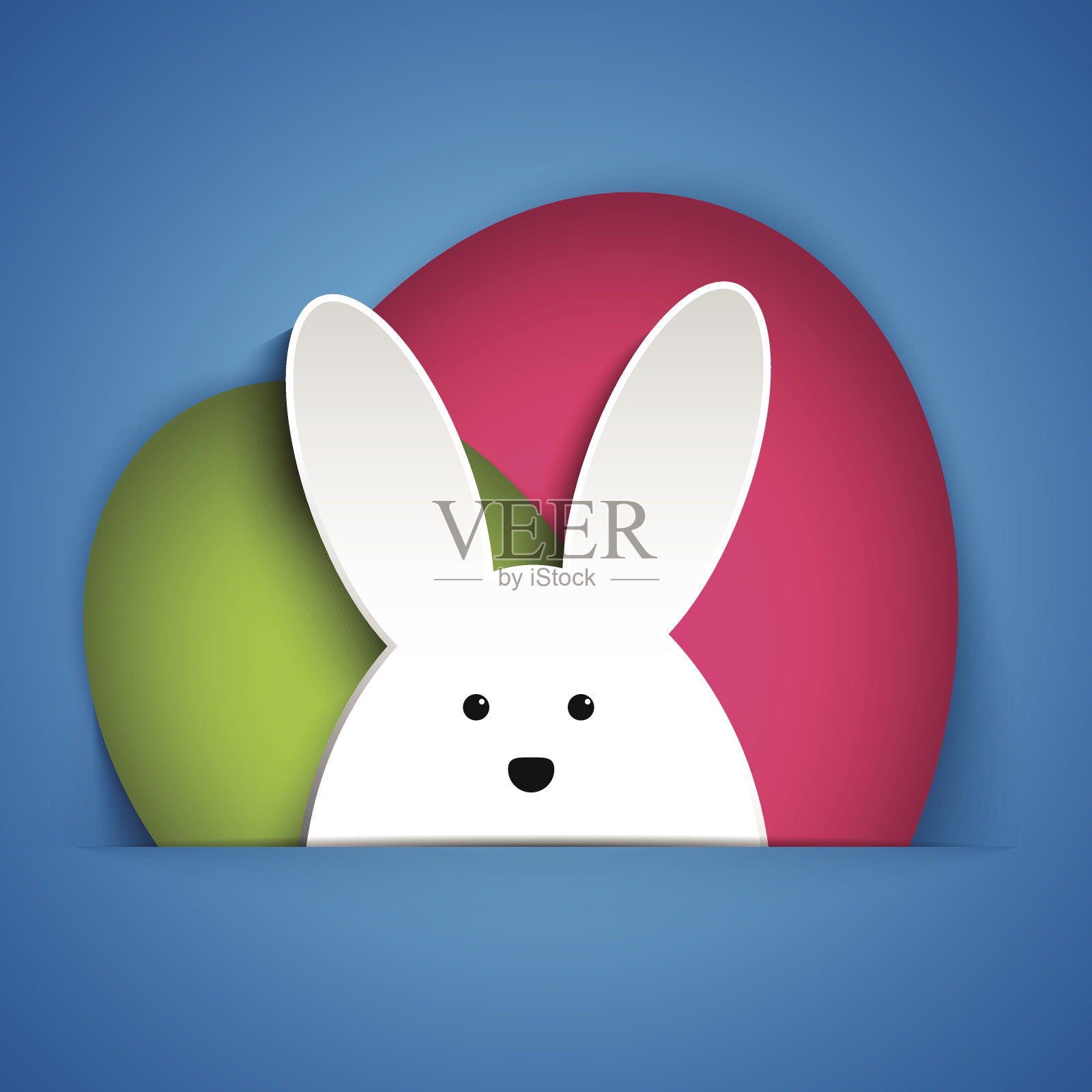 快乐的复活节兔子兔子在蓝色的背景插画图片素材